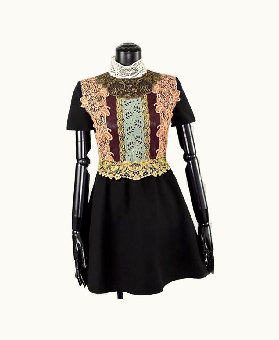 Valentino Valentino Black Wool Dress With Lace