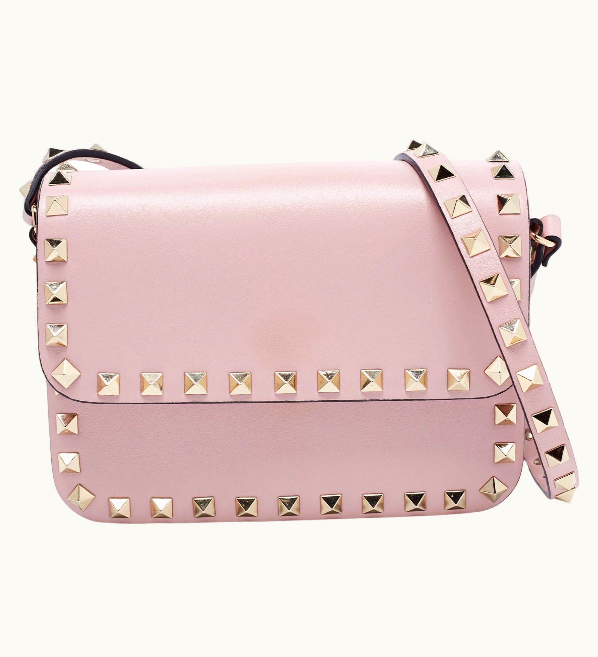 Valentino Valentino Pink Leather Small Rockstud Flap Crossbody Bag