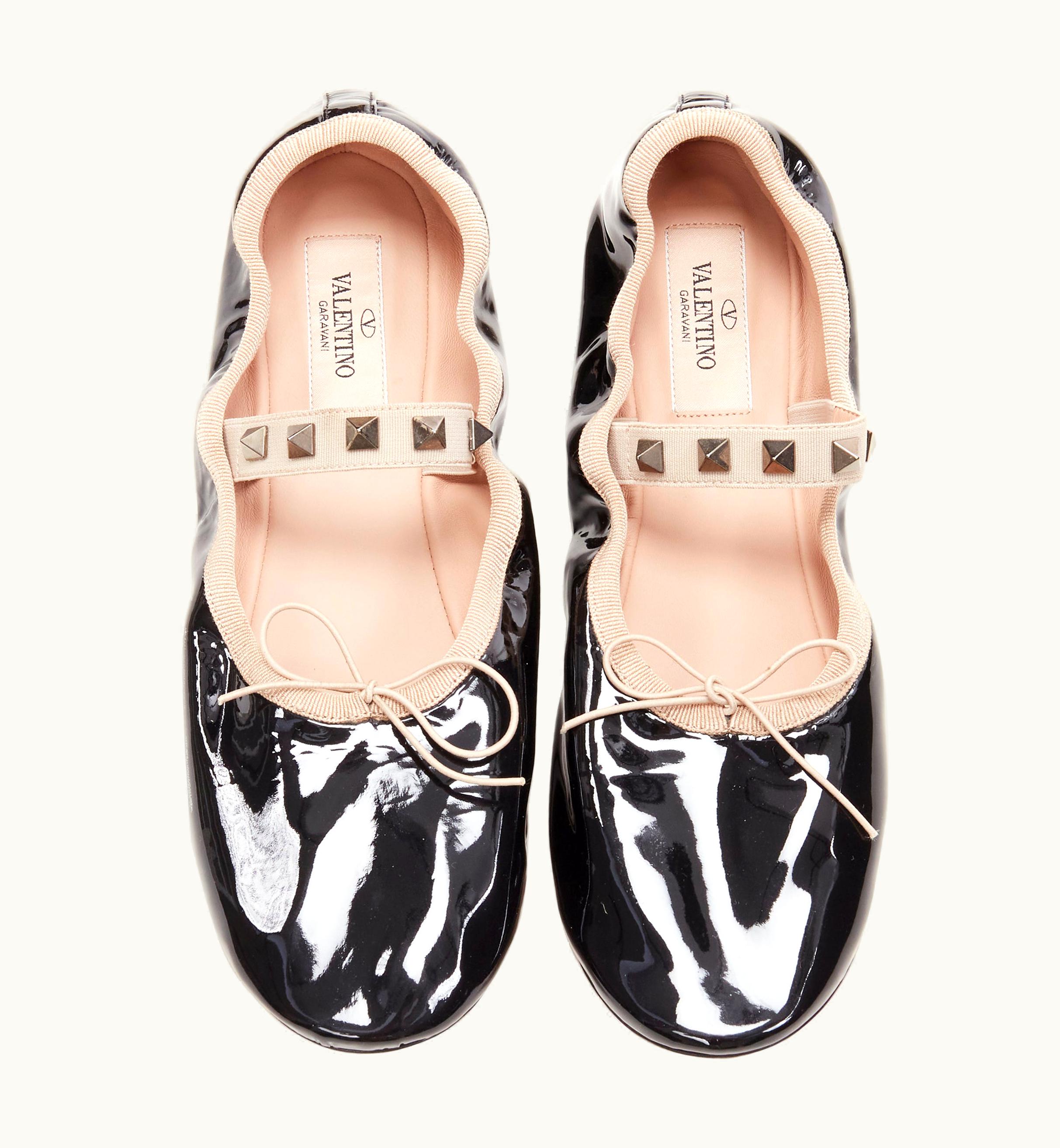 Valentino Valentino Rockstud Black Patent Soft Ballerina Flats
