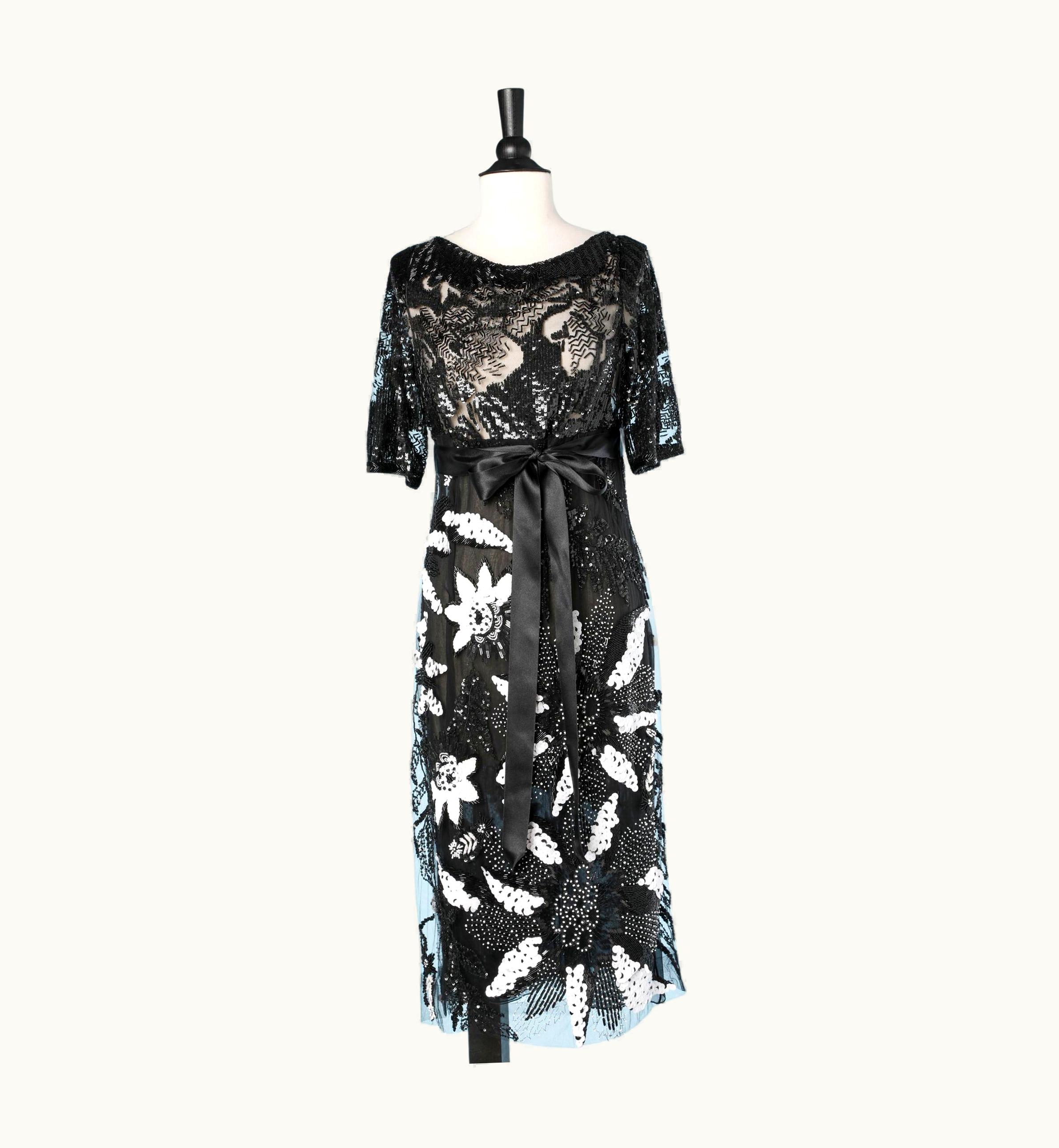 Valentino Black & White Tulle Fully Embroidered Cocktail Dress Valentino