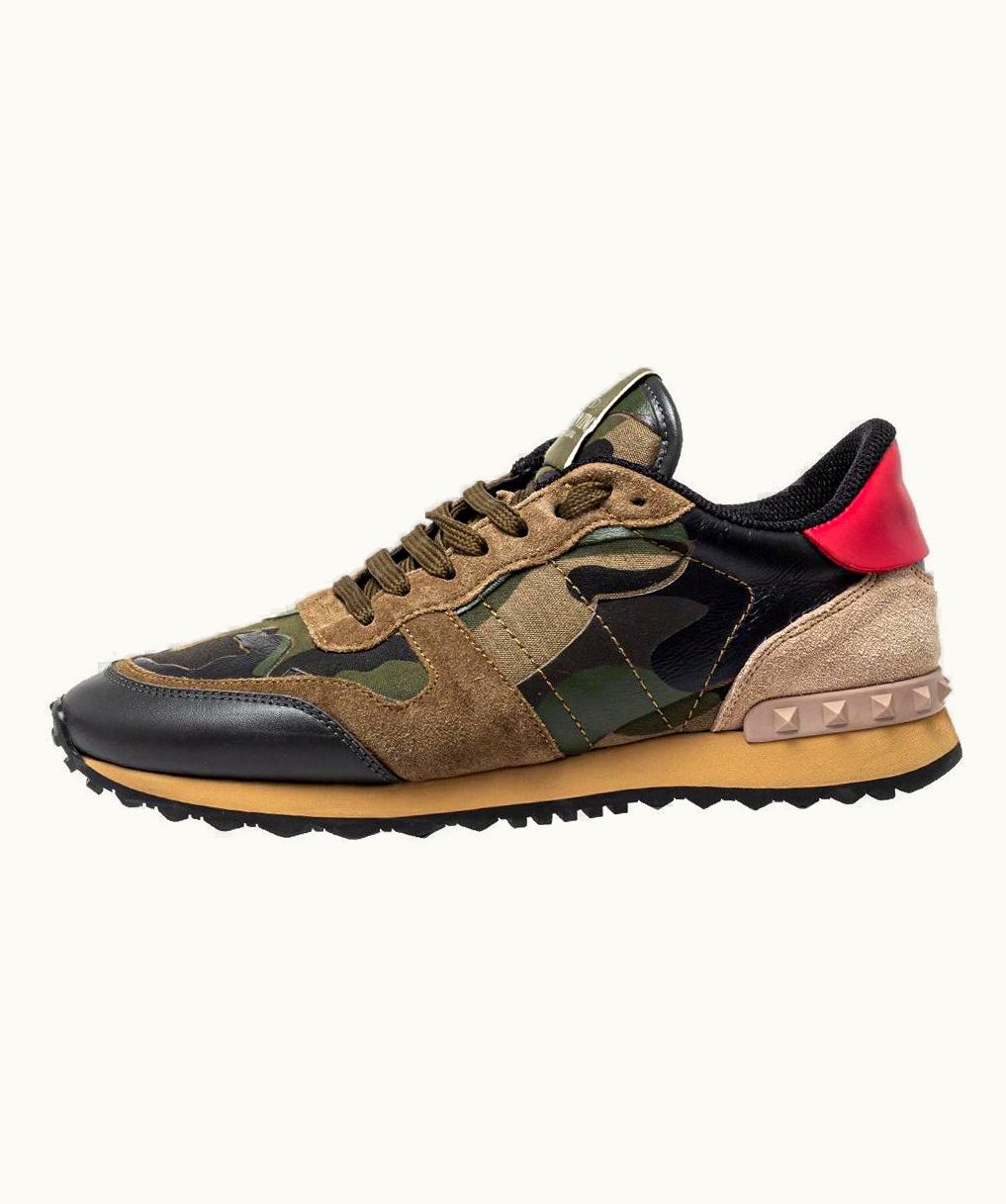 Valentino Valentino Leather, Suede Multicolor Camouflage Rockrunner Sneaker