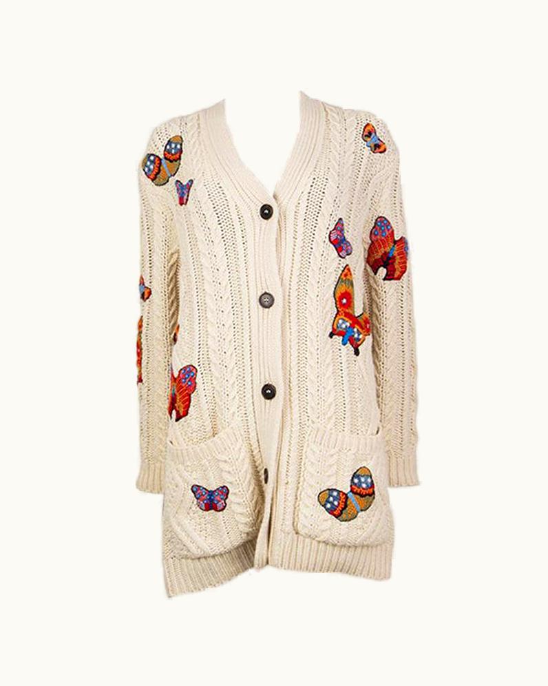 Valentino Valentino White Alpaca & Yak Oversized Butterfly Cardigan Sweater