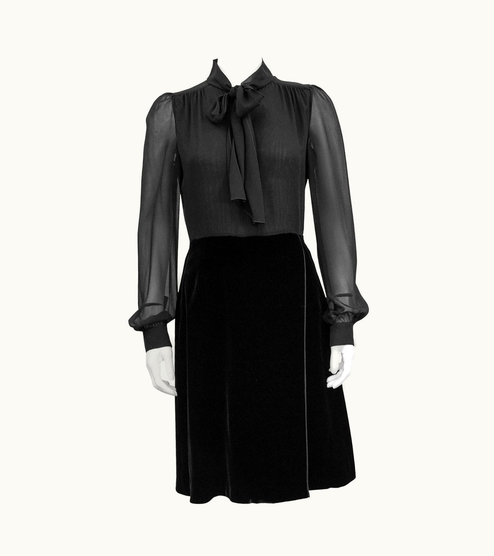 Valentino 1990s Valentino Black Chiffon And Velvet Dress Shirt Dress