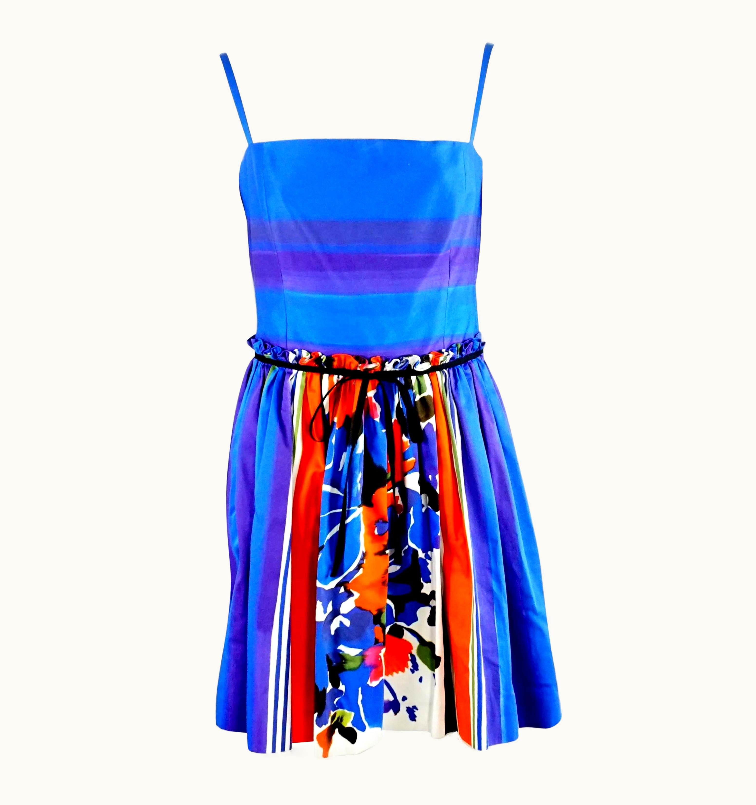 Valentino Valentino Blue And Multi Print Dress With Pockets