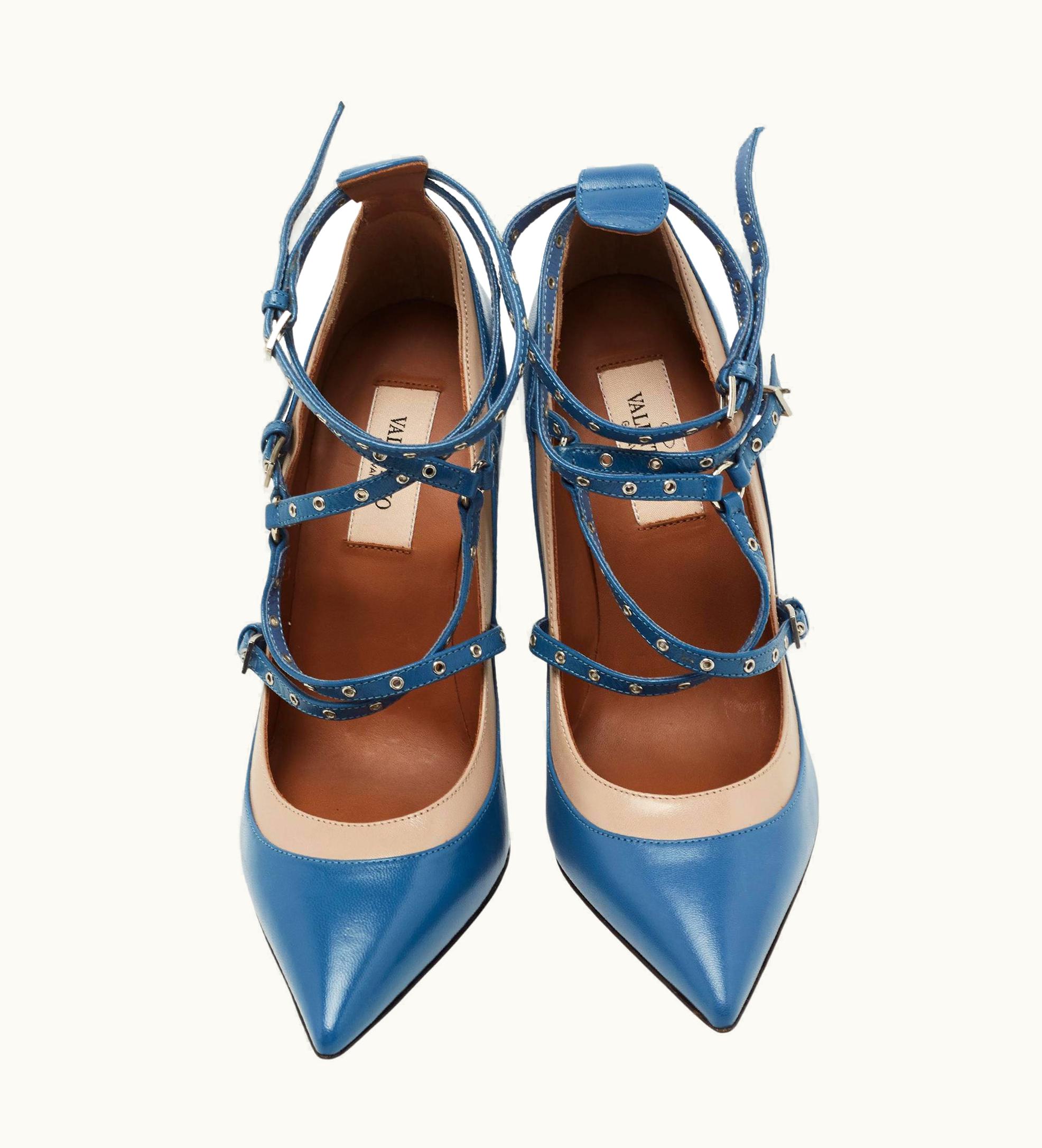 Valentino Valentino Blue Leather Love Latch Pumps
