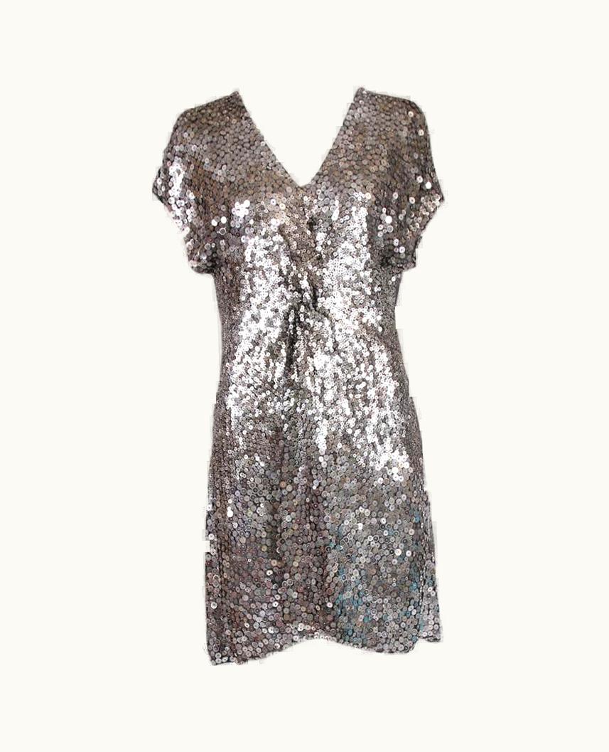 Valentino Valentino Silver Sequin Mini Dress w/Twisted Knot Motif