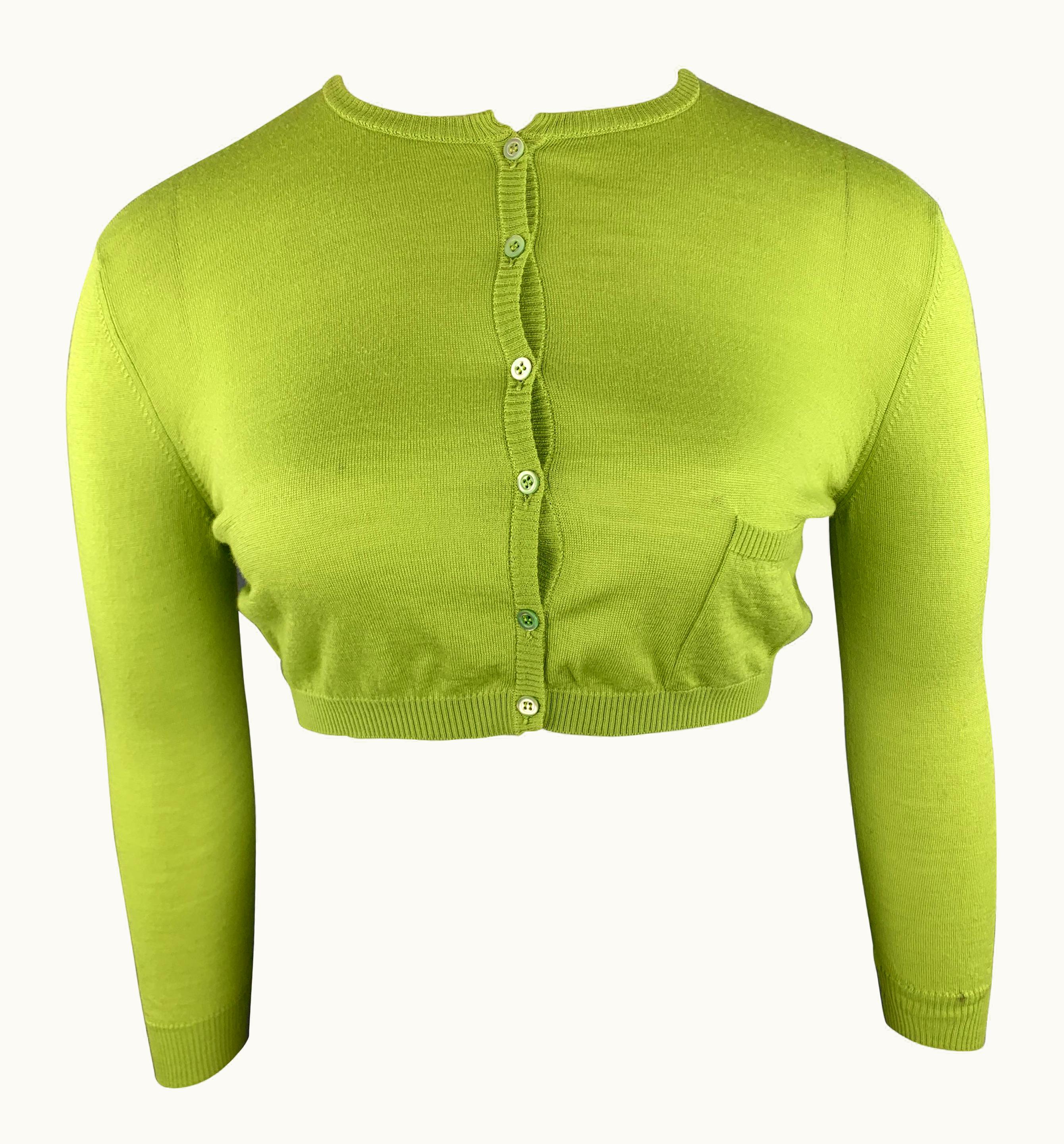 Valentino Valentino Lime Green Wool Blend Cropped Cardigan