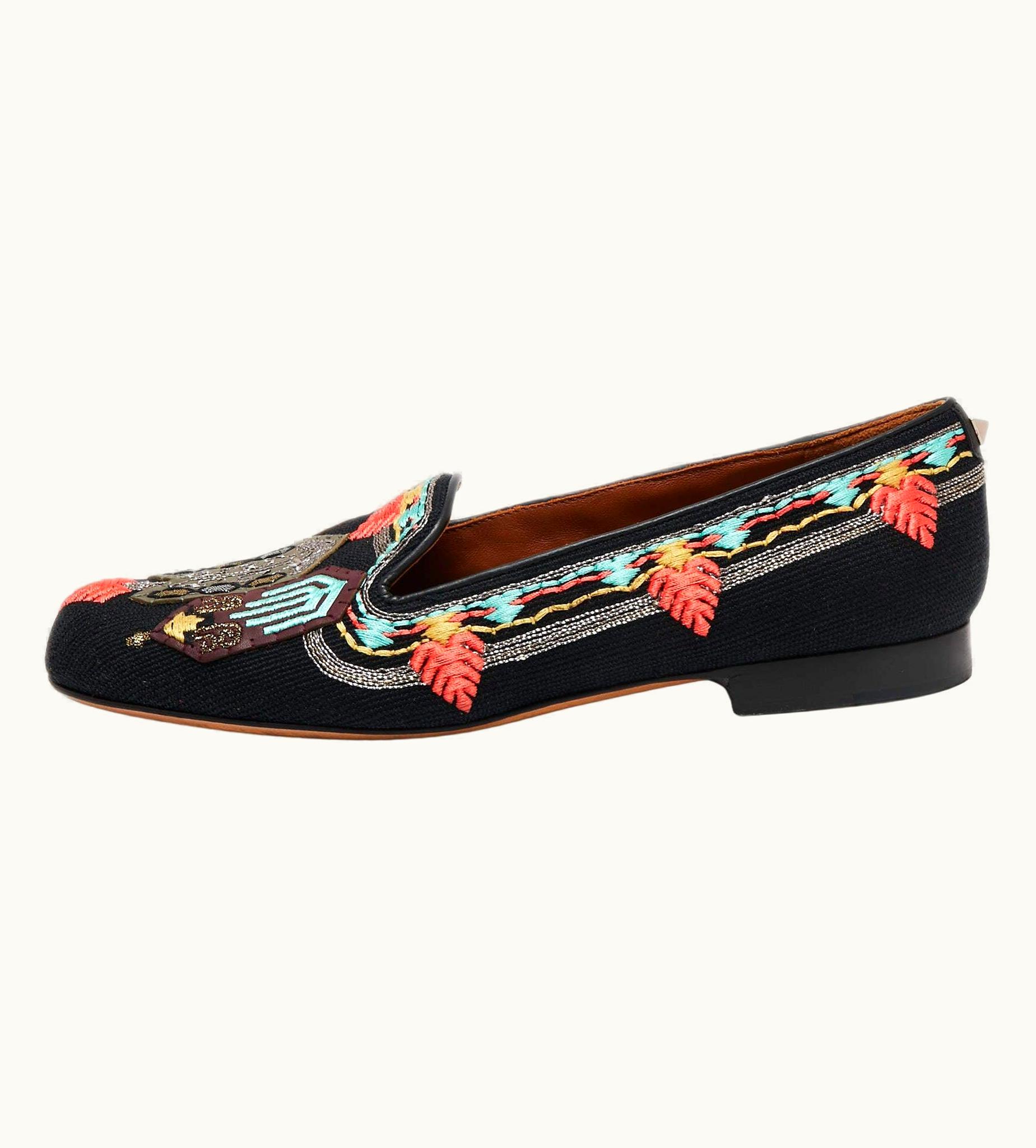 Valentino Valentino Black Brocade Spring Garden Smoking Slippers