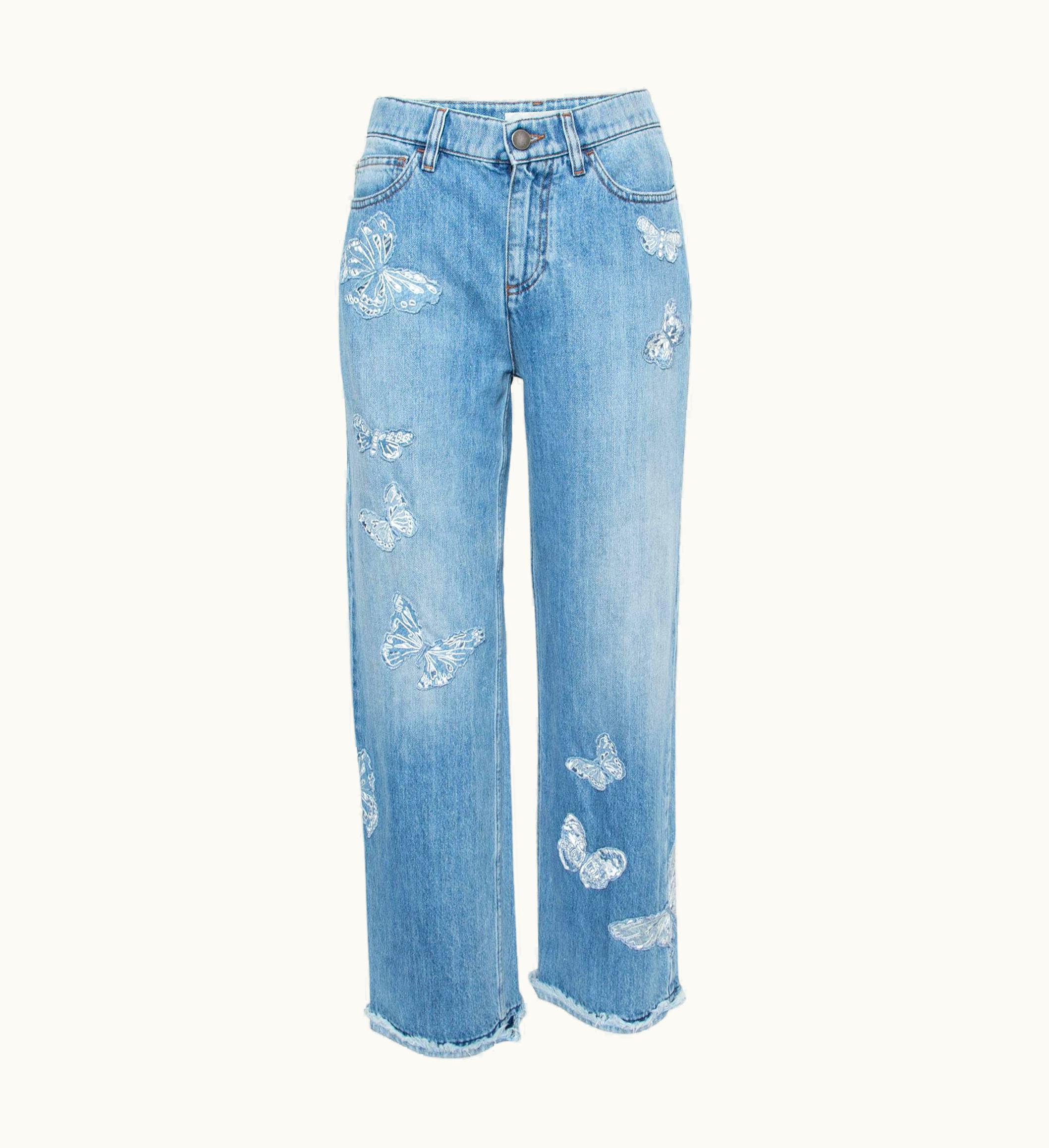 Valentino Valentino Blue Denim Butterfly Embroidered Straight Fit Jeans UZ0611130