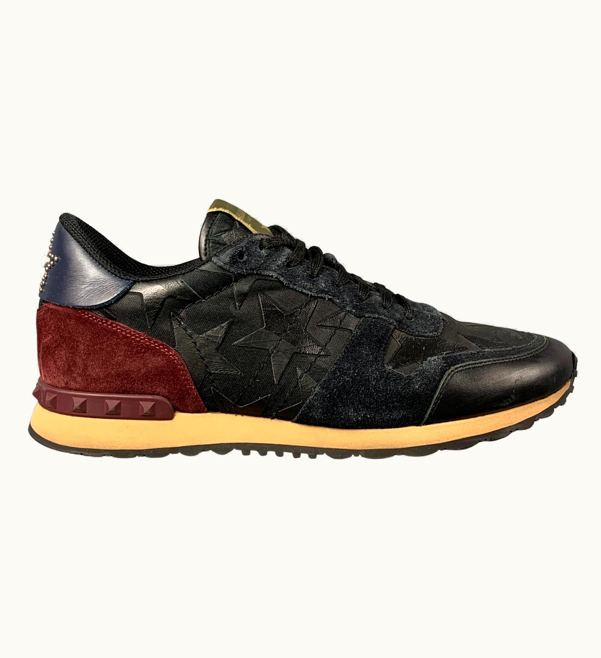 Valentino Valentino Navy Burgundy Stars Leather Rockrunner Sneakers