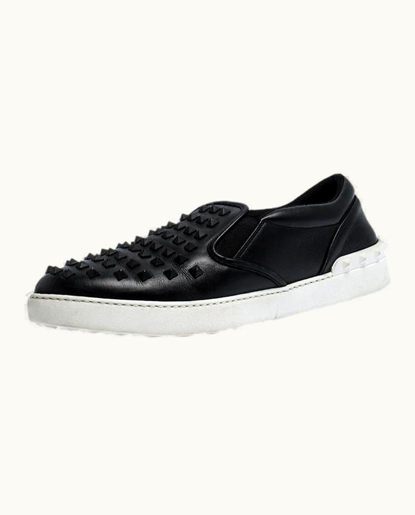 Valentino Valentino Black Studded Leather Slip On Sneakers