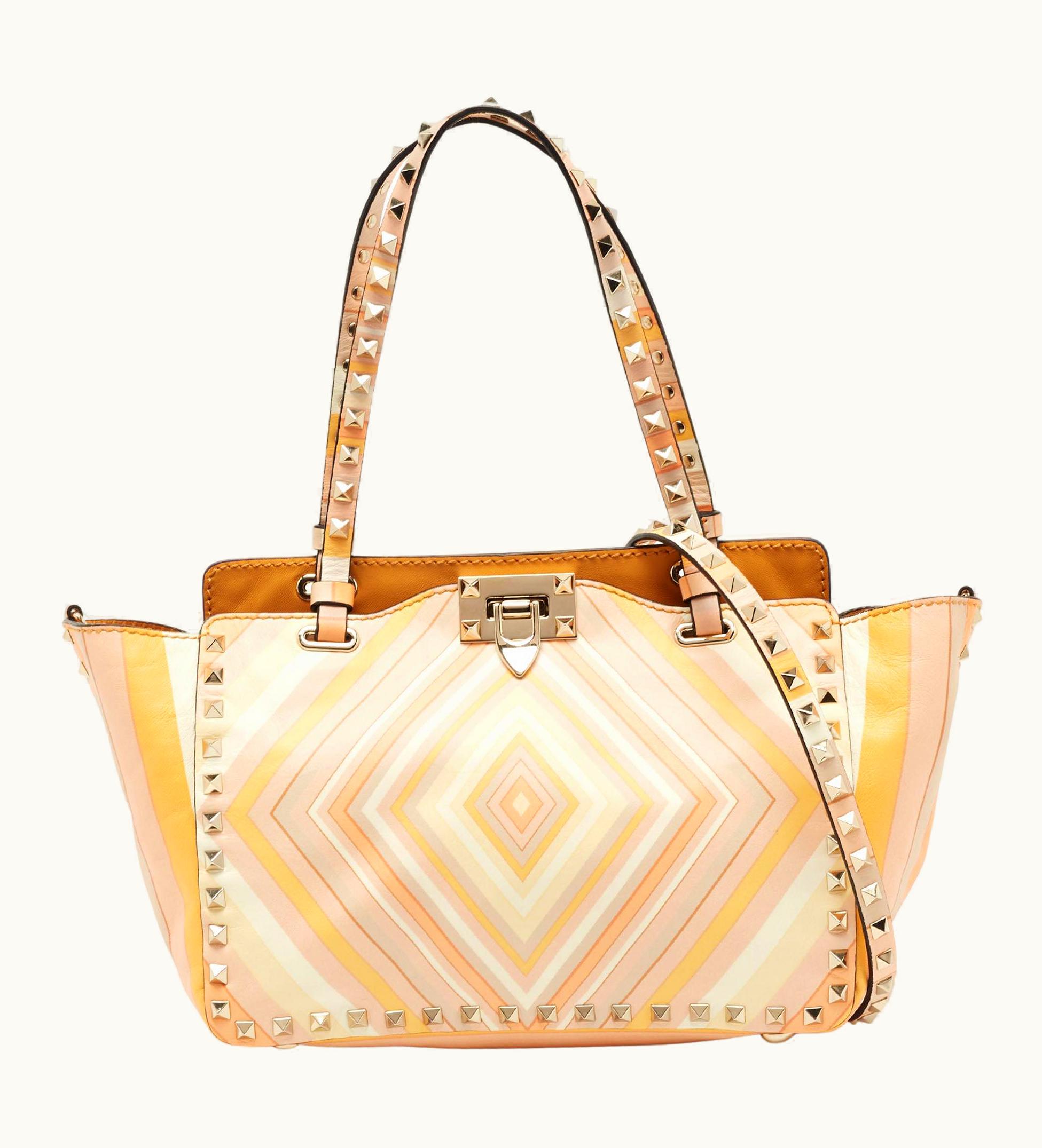 Valentino Valentino Multicolor 1975 Striped Leather Small Rockstud Trapeze Tote