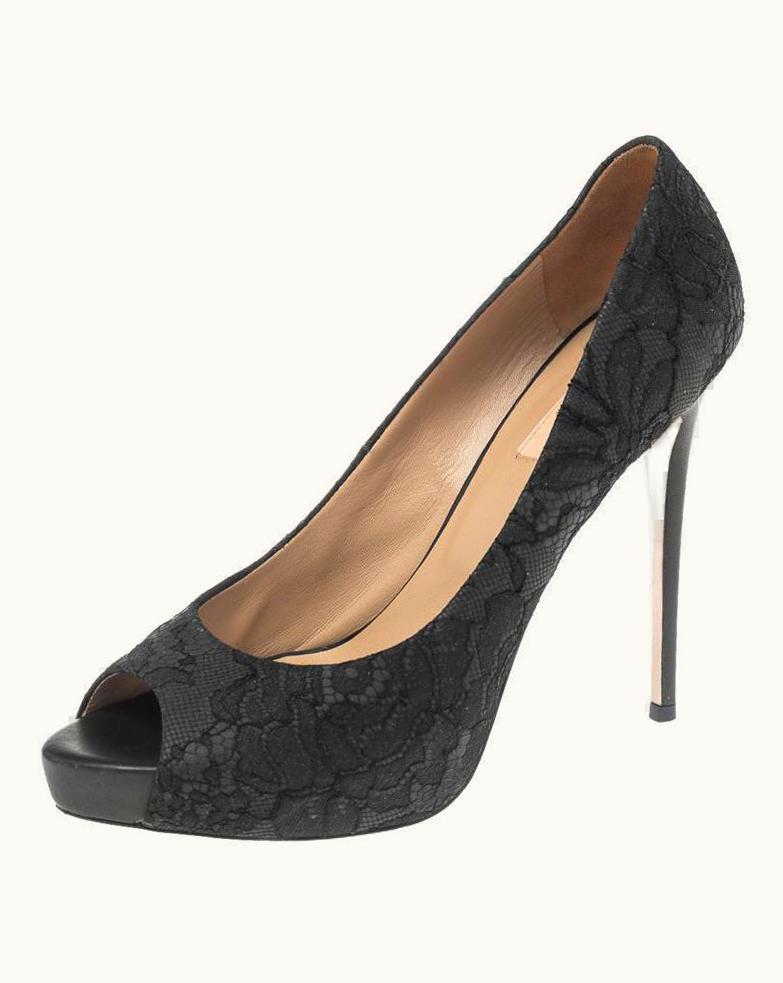 Valentino Valentino Black Lace Peep Toe Platform Pumps