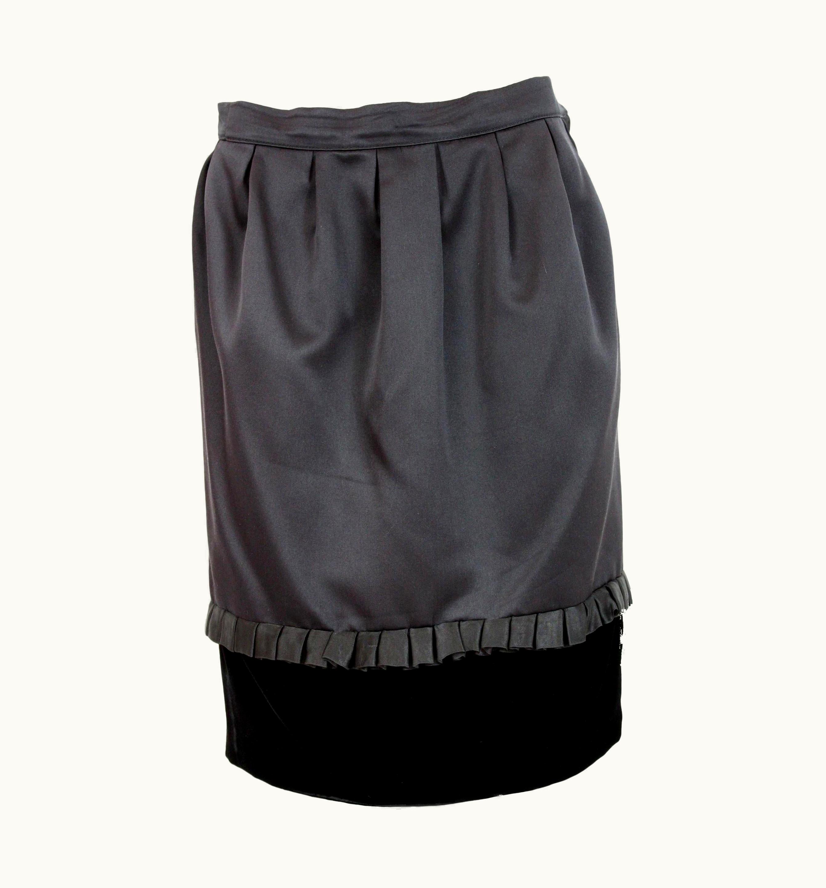 Valentino Valentino Boutique Black Satin Velvet Flounces Evening Sheath Skirt