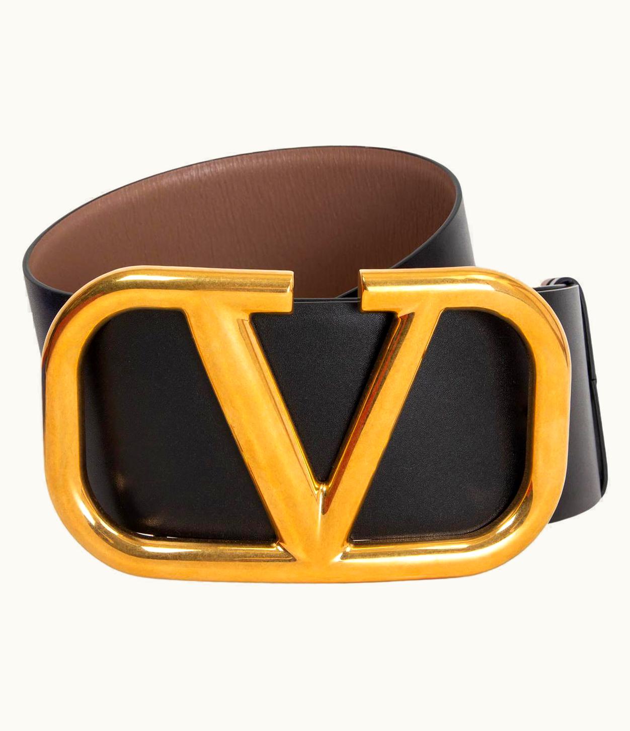 Valentino Valentino Black & Tan Leather Reversible Vlogo Waist Belt