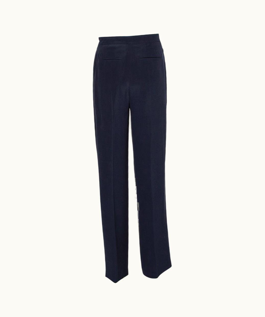 Valentino Valentino Navy Blue Silk Pleated Detail Palazzo Pants