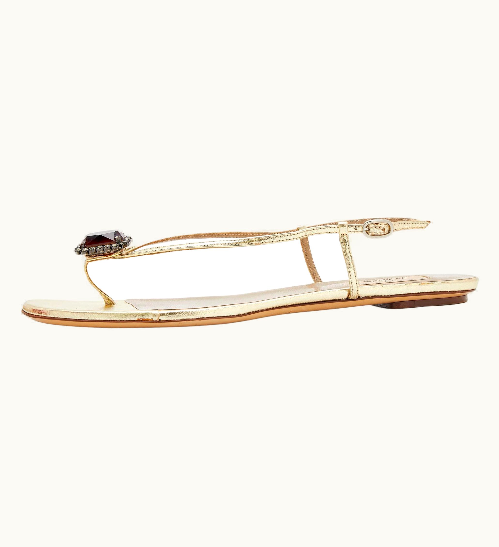 Valentino Valentino Metallic Gold Leather Embellished Flat Sandals