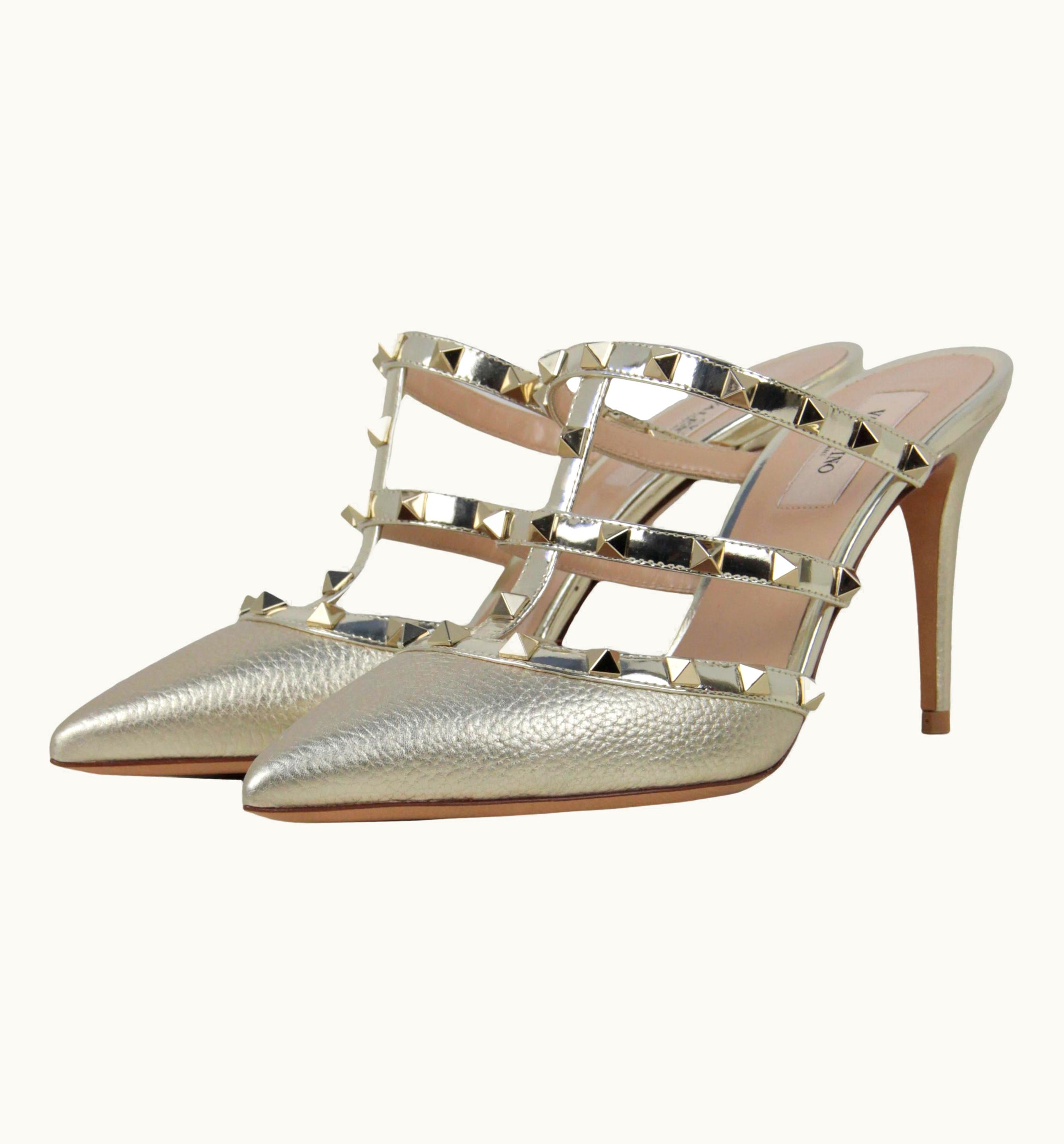 Valentino Valentino Rockstud Caged 100 Gold Leather Mules