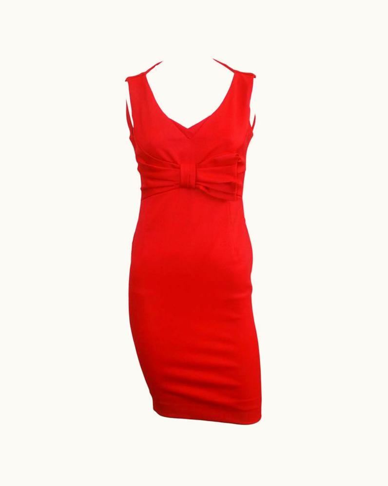 Valentino Valentino Techno Couture Red Sleeveless Dress With Bow