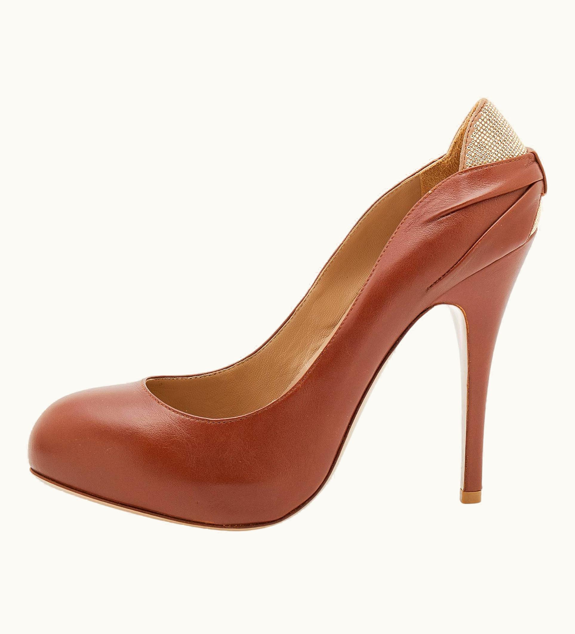 Valentino Valentino Brown Leather Round Toe Platform Pumps
