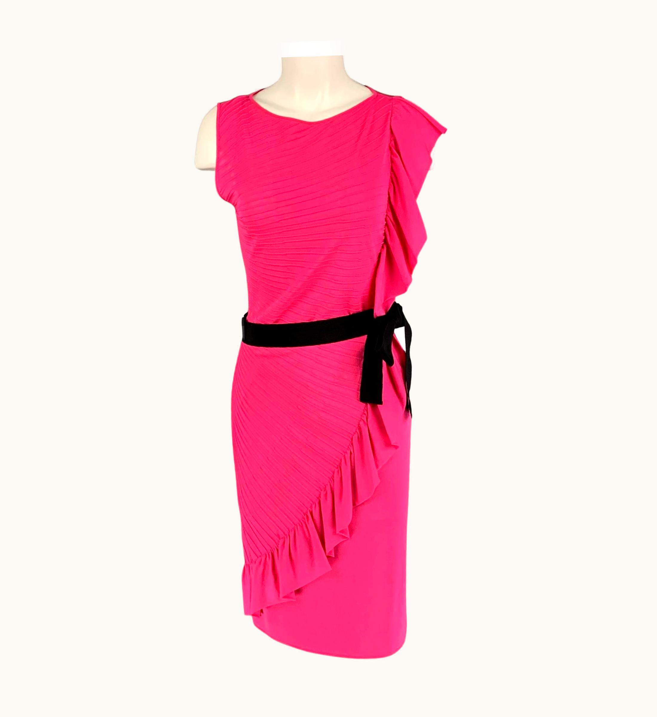 Valentino Valentino Pink Viscose Blend Ruched Sleeveless Dress