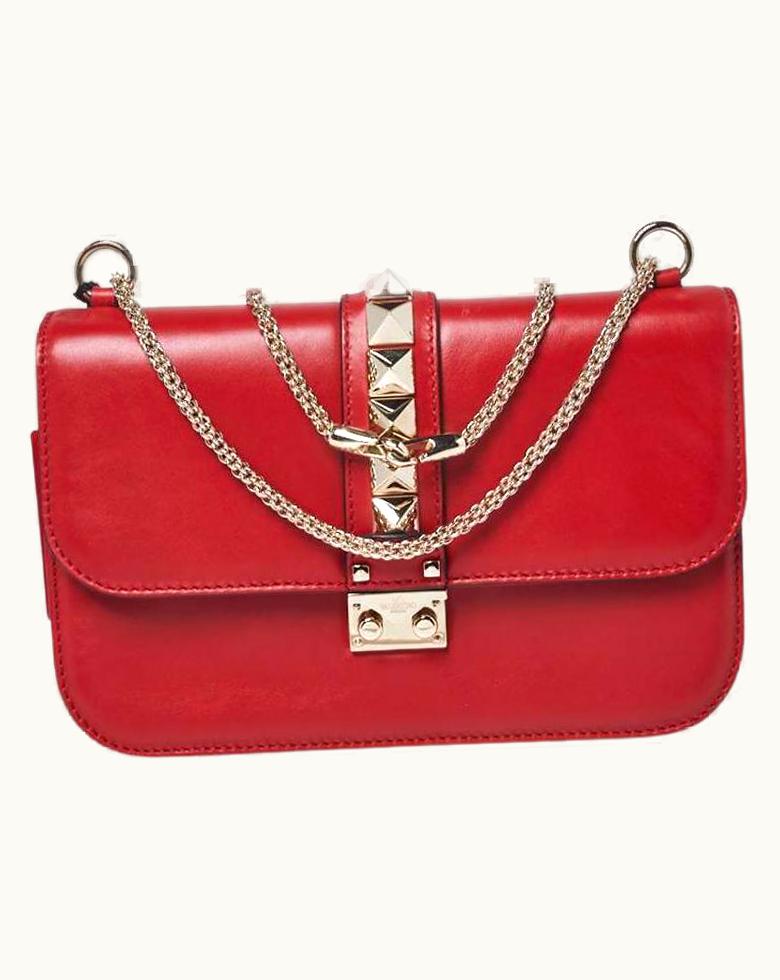 Valentino Valentino Red Leather Medium Rockstud Glam Lock Flap Bag UZ0611173