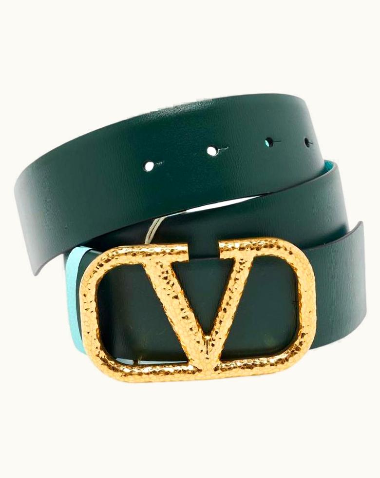 Valentino Valentino Blue/Green Leather VLogo Reversible Buckle Belt 70cm