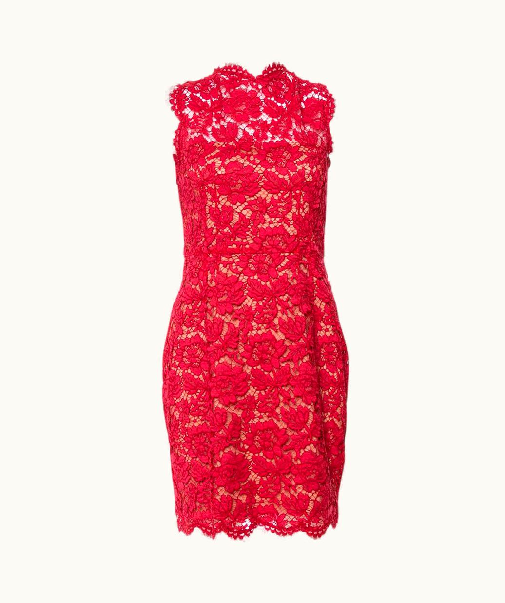 Valentino Valentino Red Lace Bow Detail Sleeveless Sheath Dress