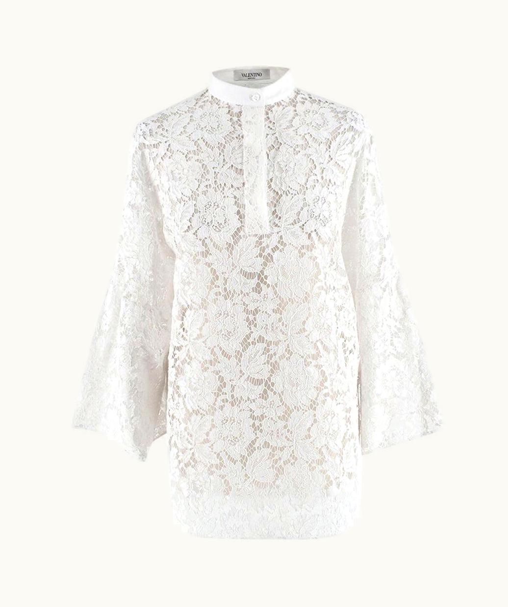 Valentino Valentino White Lace Cotton Blend Blouse