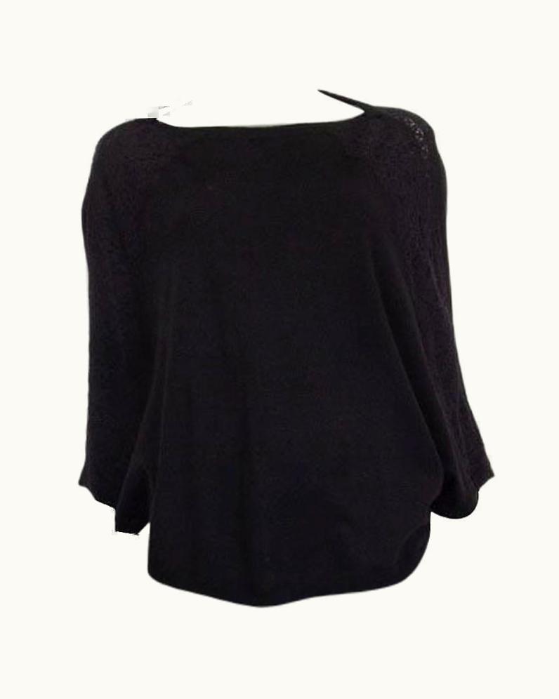 Valentino Valentino Black Wool Lace Detail Knit Poncho Sweater