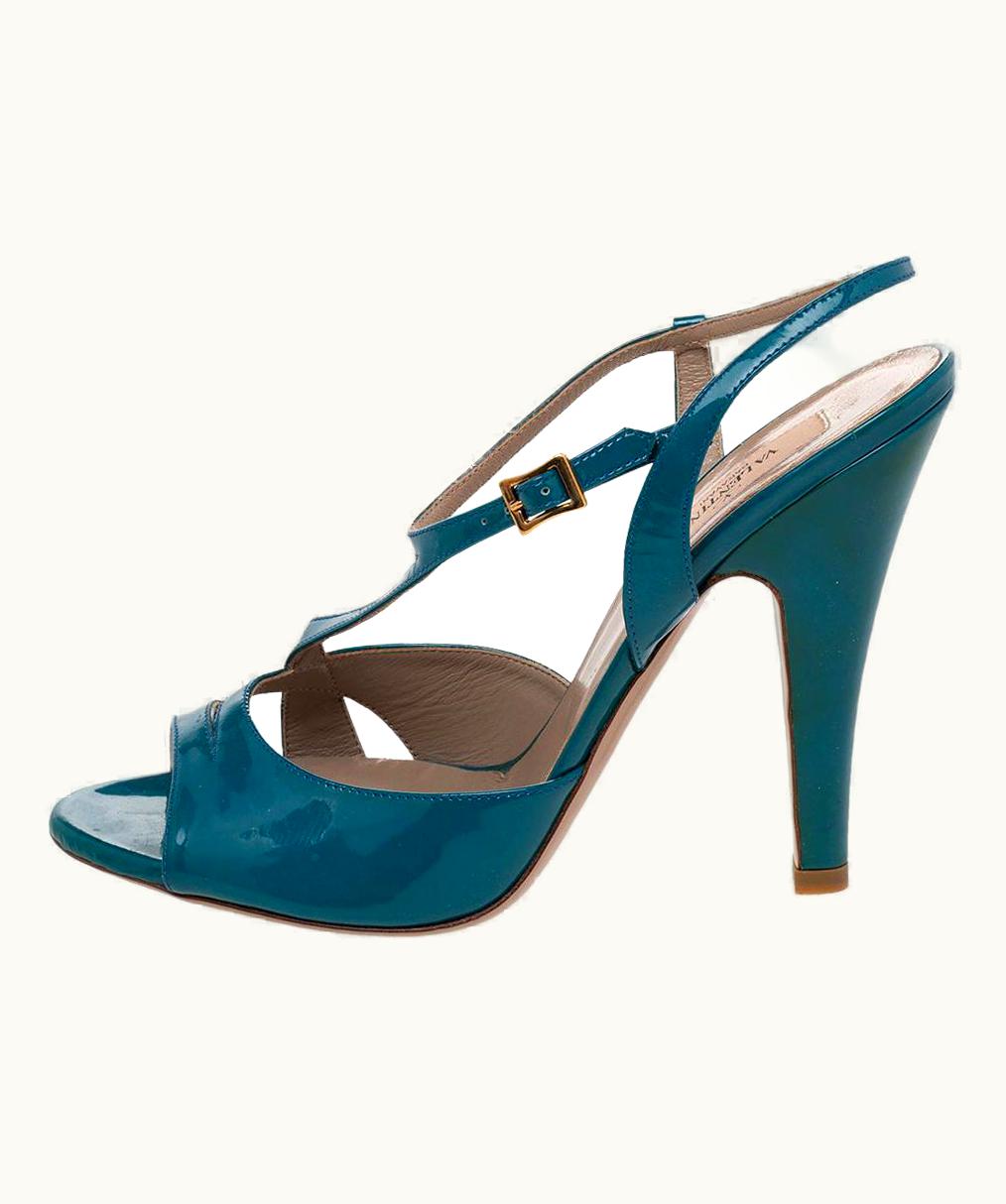 Valentino Valentino Blue Patent Leather Peep Toe Sandals