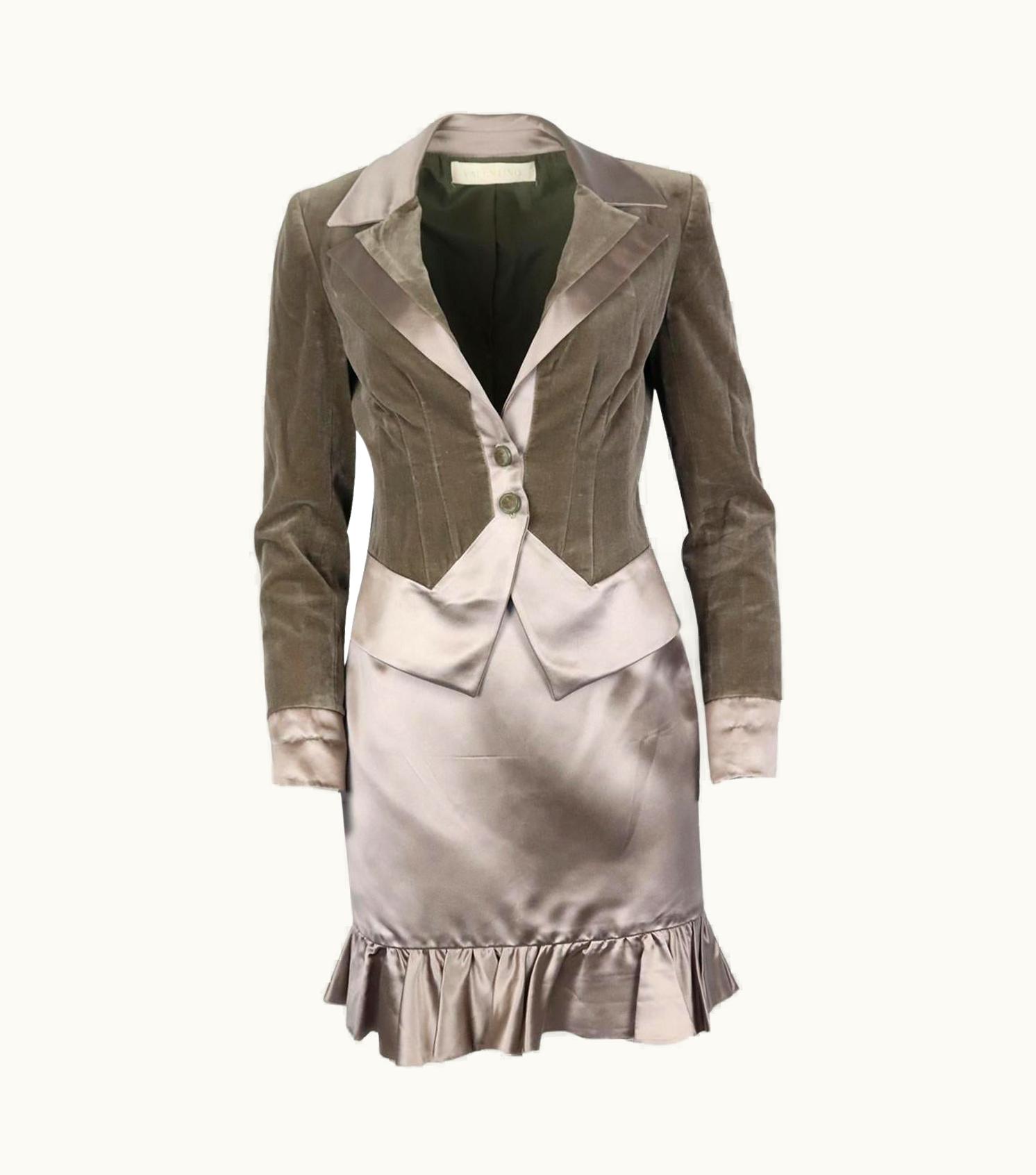 Valentino Valentino Vintage Satin Trimmed Velvet Skirt Suit Uk