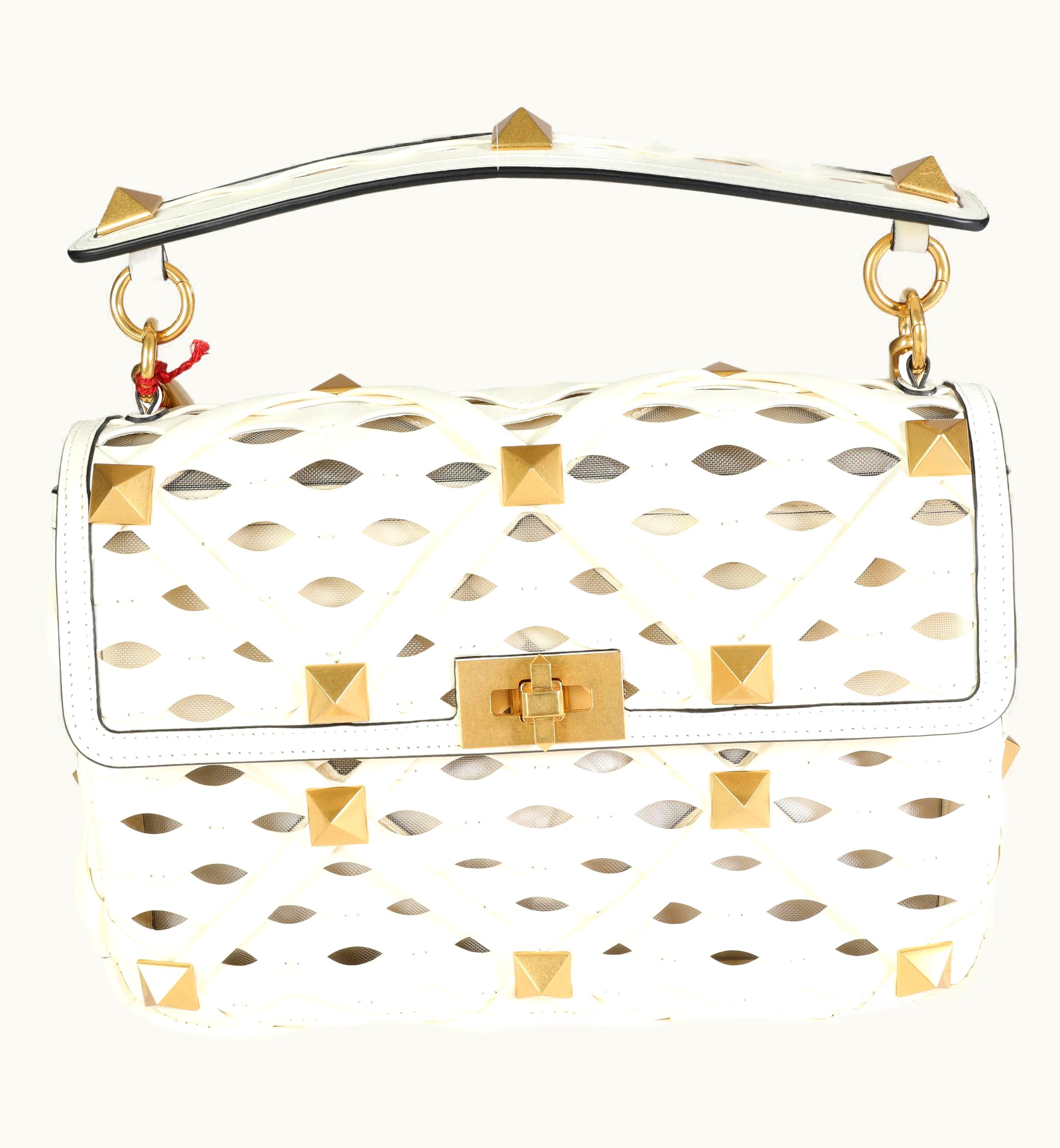 Valentino Valentino Ivory Nappa Leather Large Roman Stud Shoulder Bag