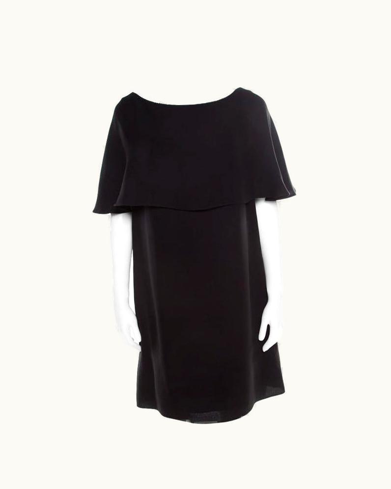 Valentino Valentino Black Crepe Silk Cape Overlay Shift Dress