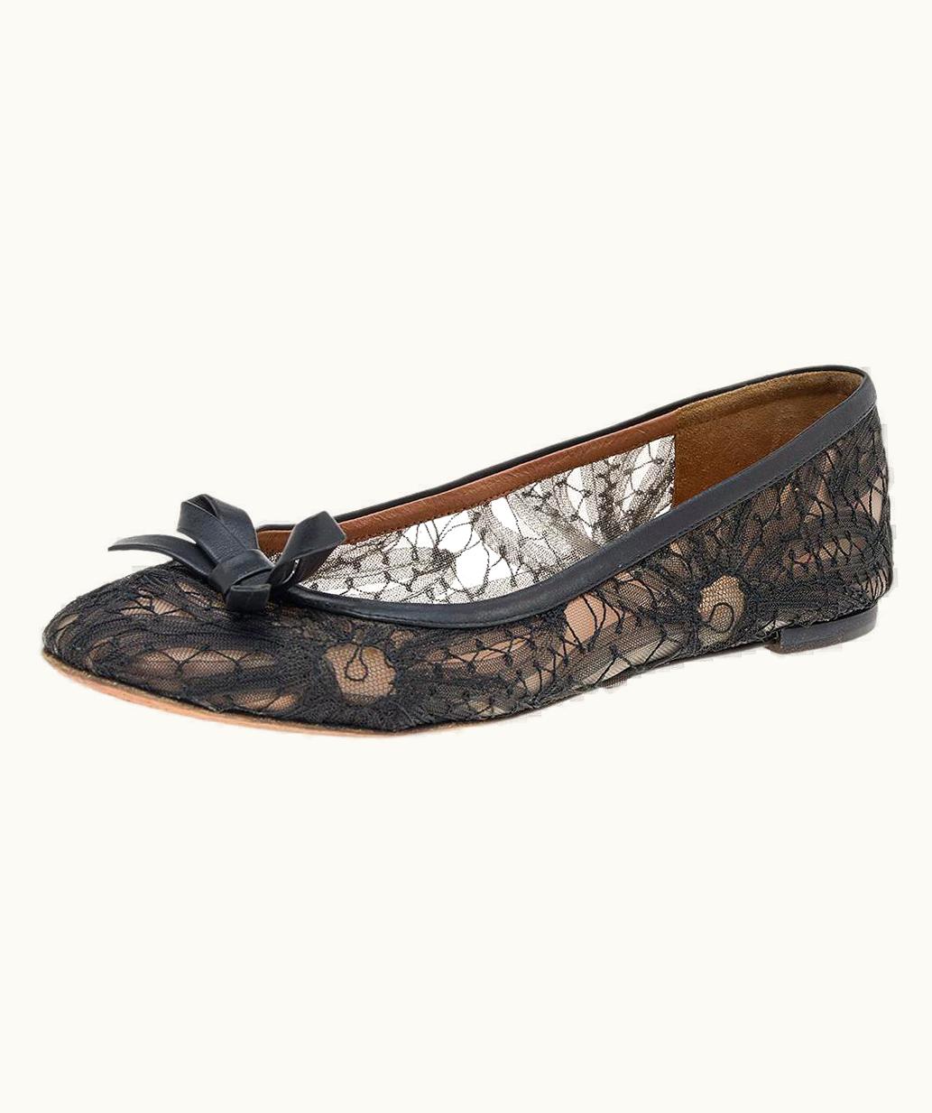 Valentino Valentino Black Lace Bow Detail Ballet Flats