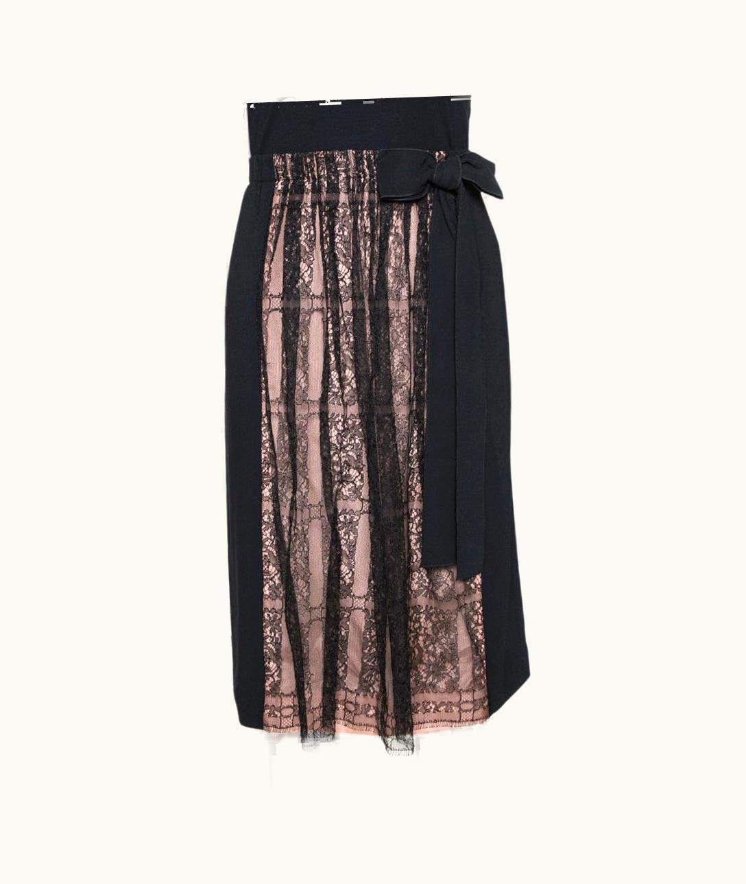 Valentino Valentino Black Crepe And Lace Insert Midi Skirt