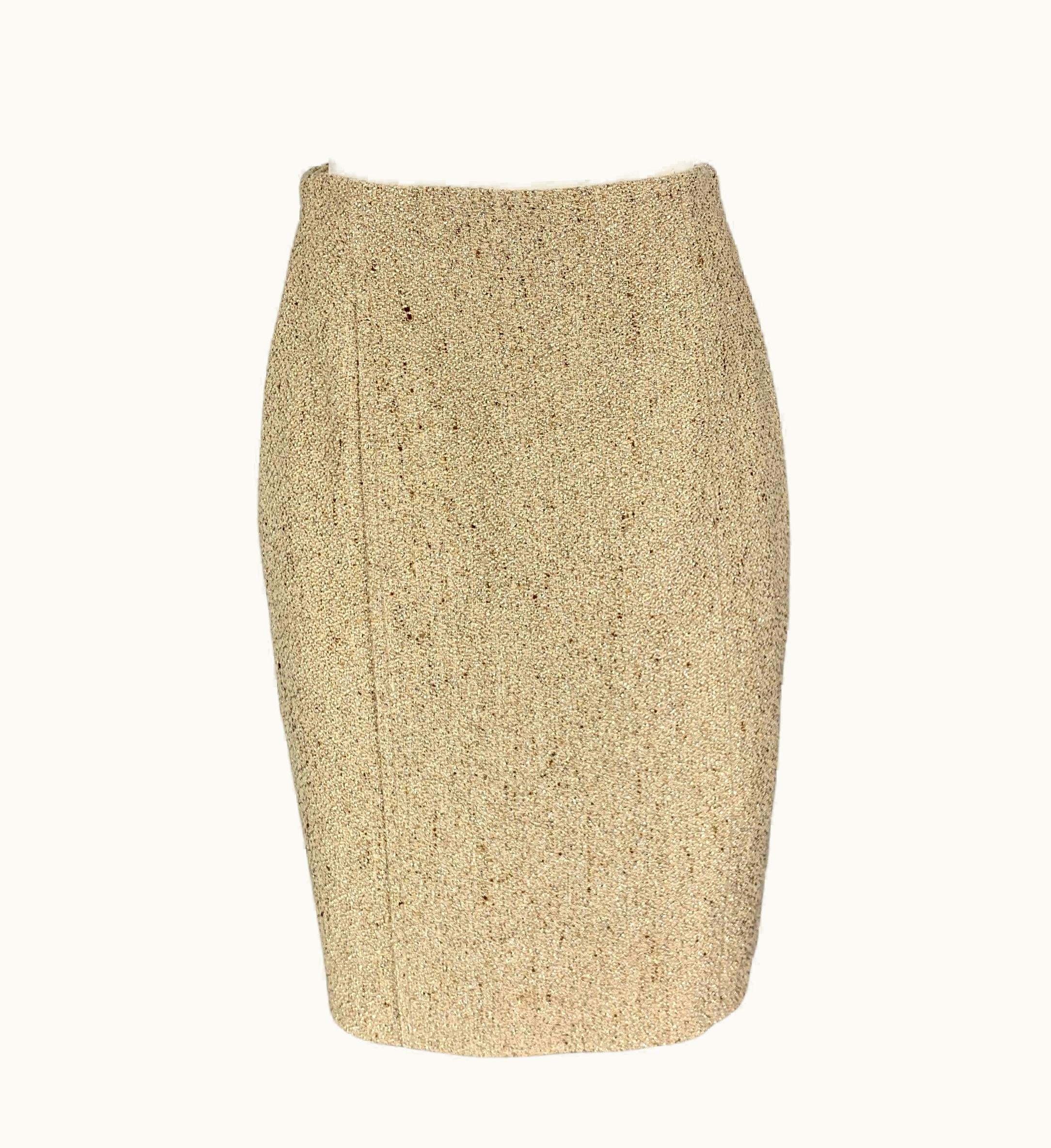 Valentino Valentino Gold Viscose Blend Textured Pencil Skirt