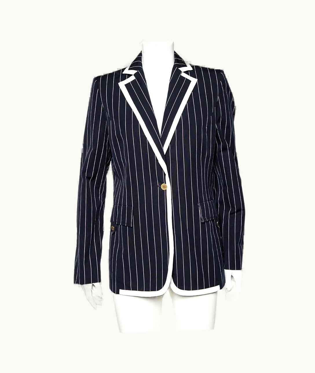 Valentino Valentino Midnight Blue Striped Cotton Button Front Blazer UZ0611211