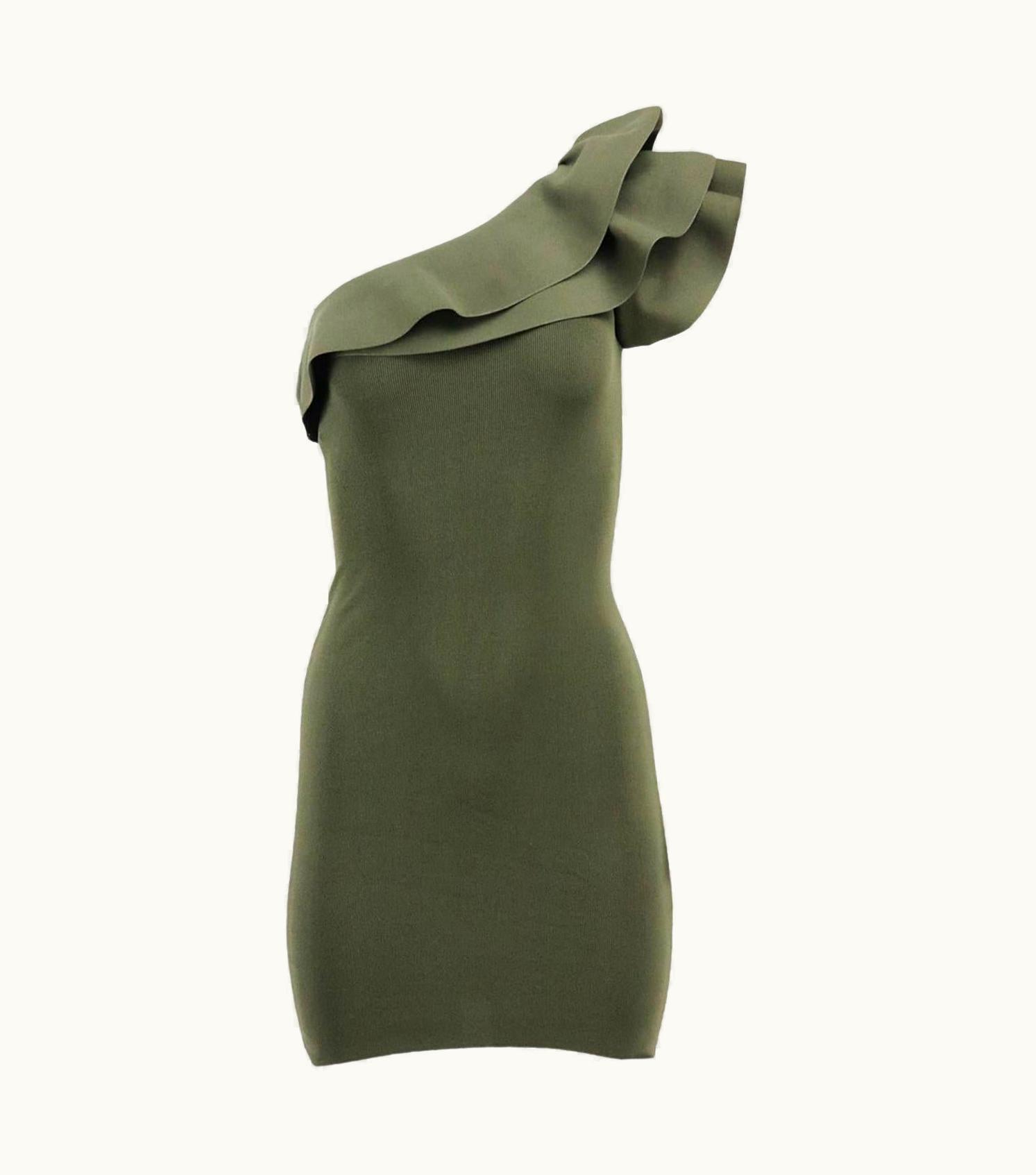 Valentino Valentino One Shoulder Ruffled Stretch Knit Mini Dress Xsmall