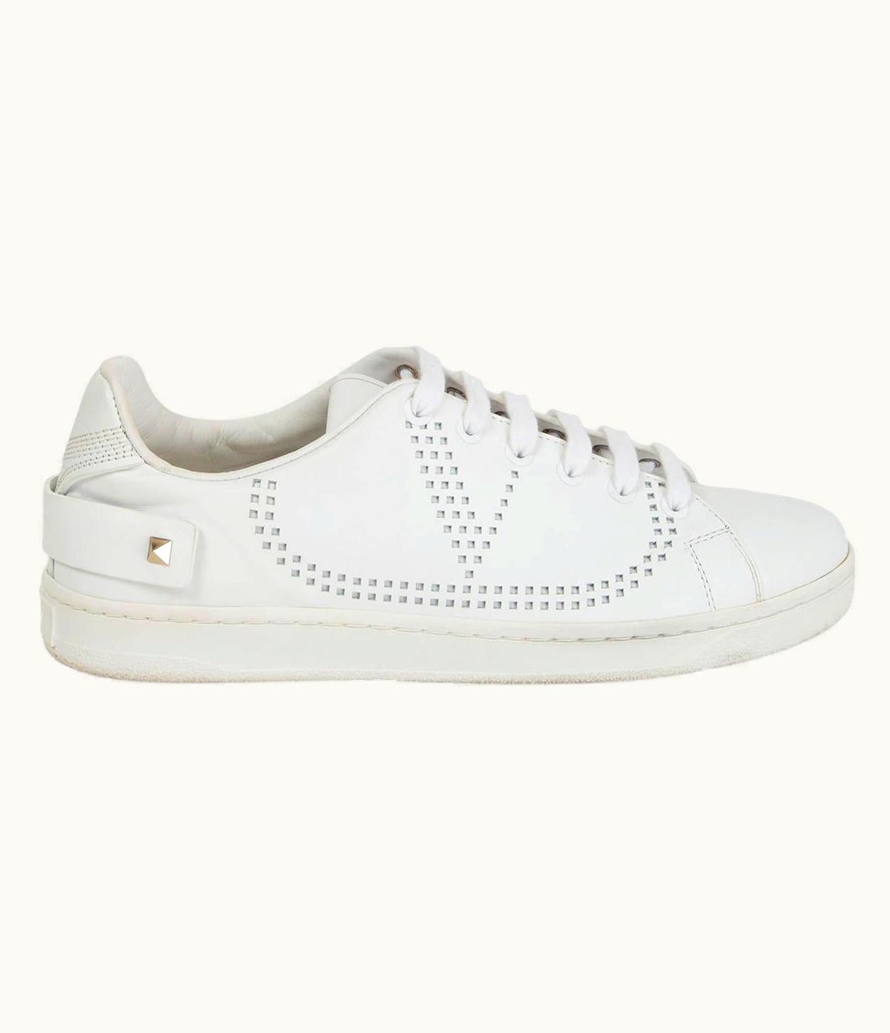 Valentino Valentino White Leather Laser Cut Go Sneakers Shoes