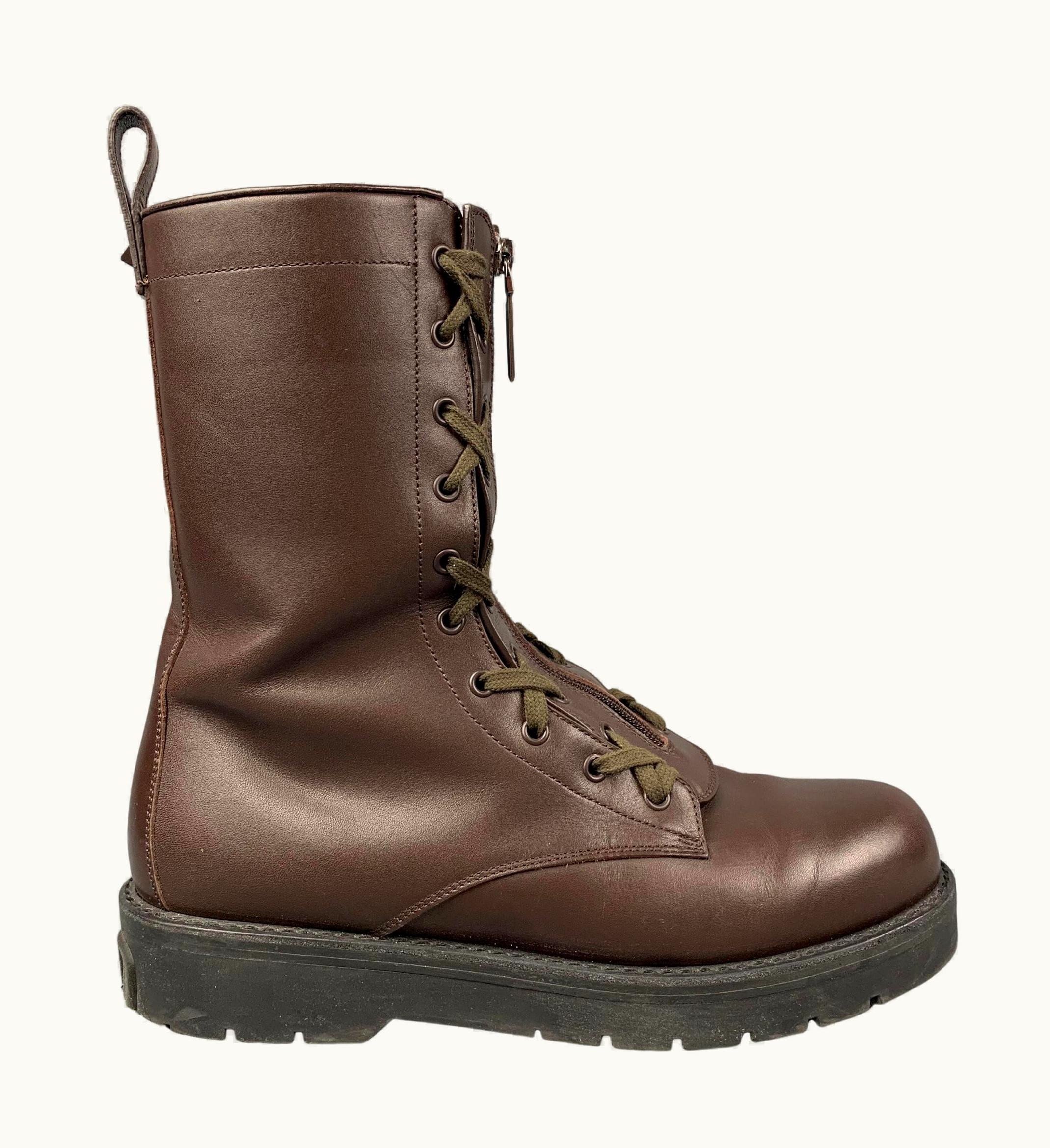Valentino Valentino Brown Leather Zip Up Combat Boots