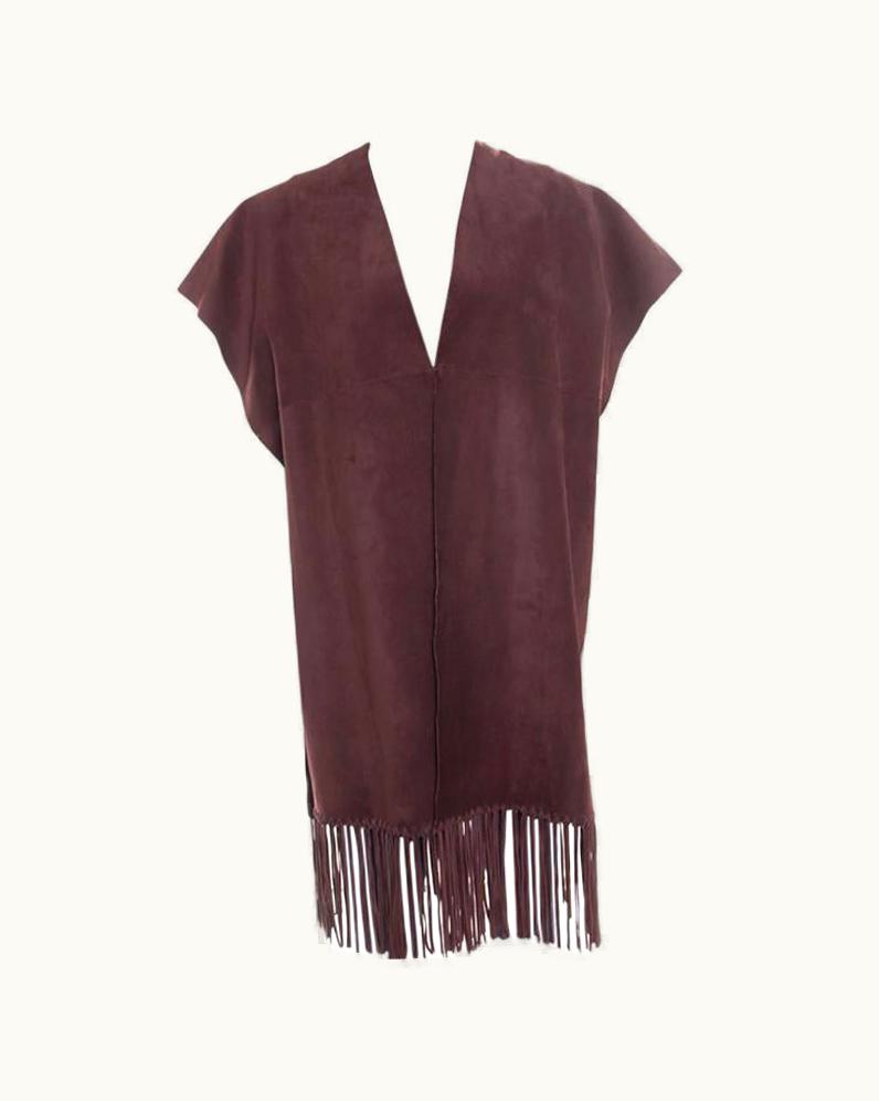 Valentino Valentino Burgundy Leather Poncho Style Fringed Hem Jacket