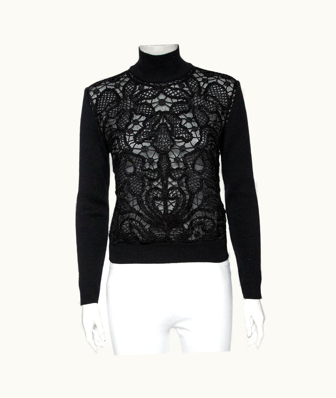 Valentino Valentino Vintage Black Knit & Embroidered Long Sleeve Top