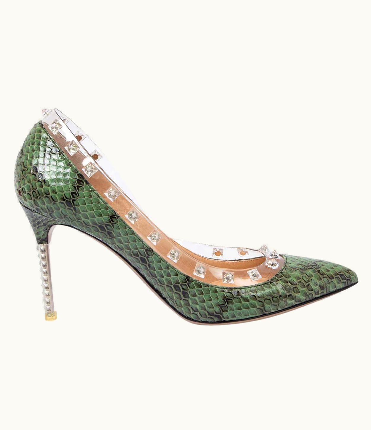 Valentino Valentino Green Naked Rockstud Pvc & Python Pumps Shoes