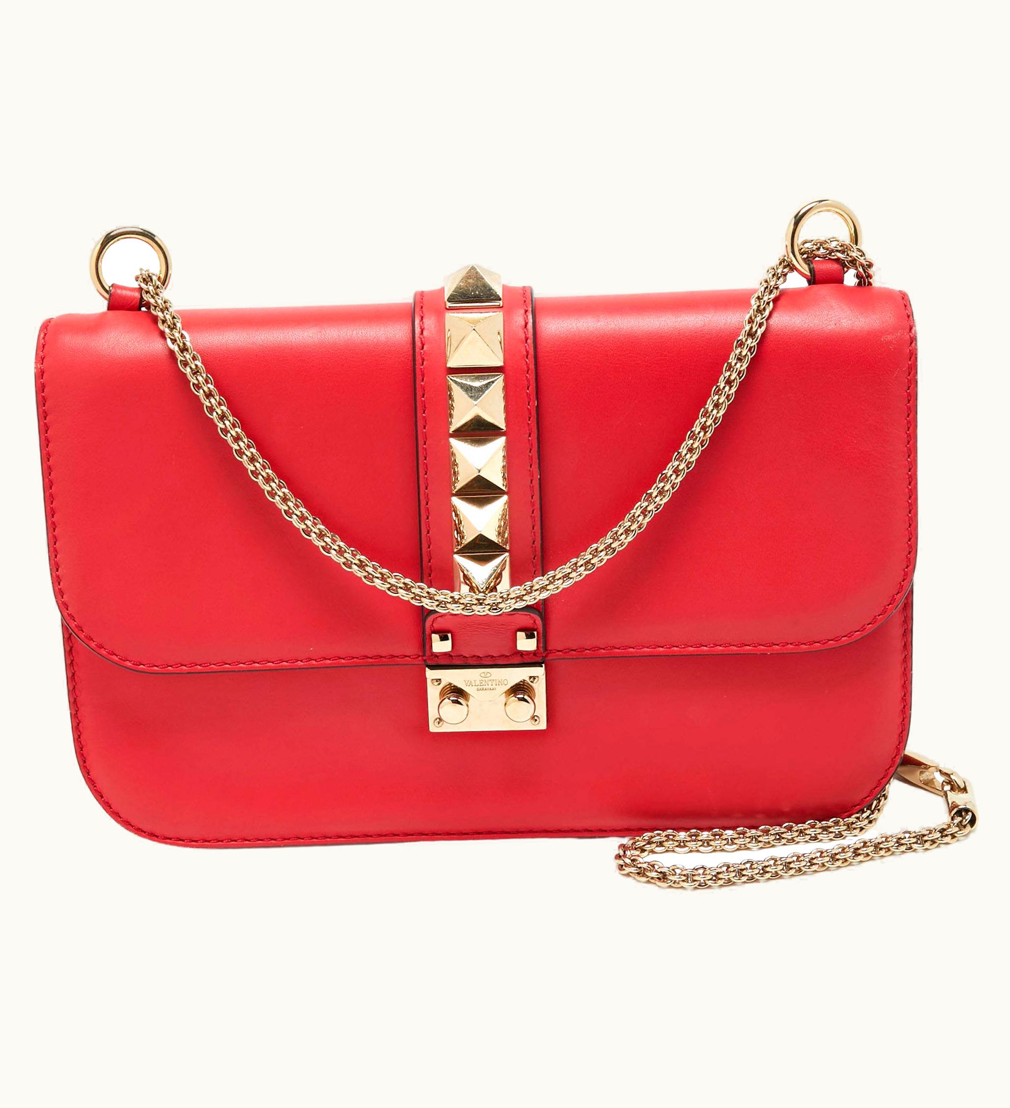 Valentino Valentino Red Leather Medium Rockstud Glam Lock Flap Bag UZ0611232