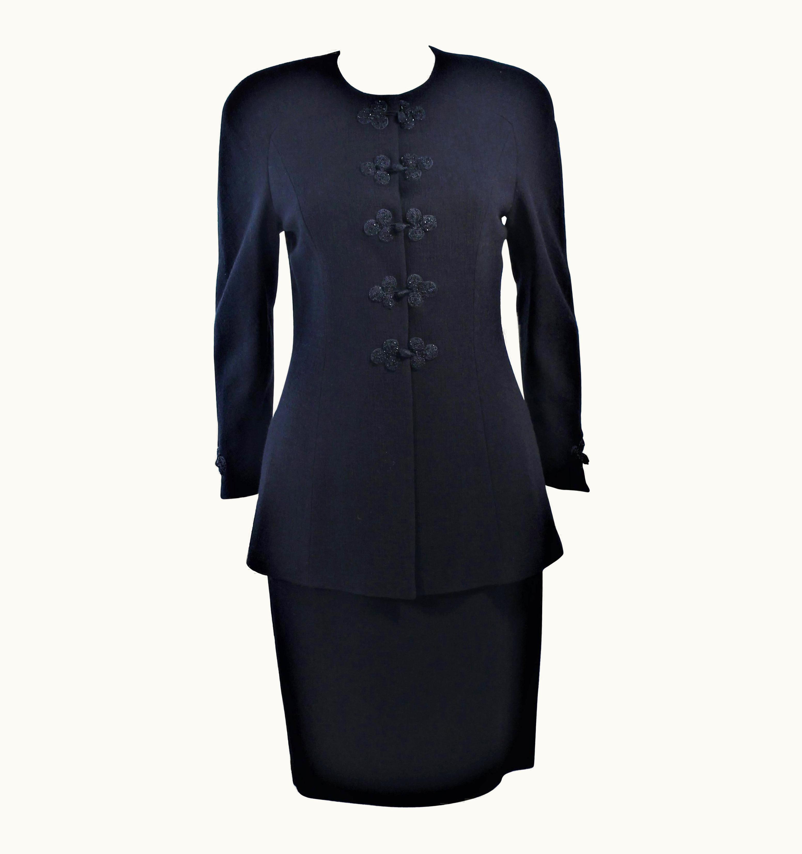 Valentino Valentino Black Wool Beaded Skirt Suit