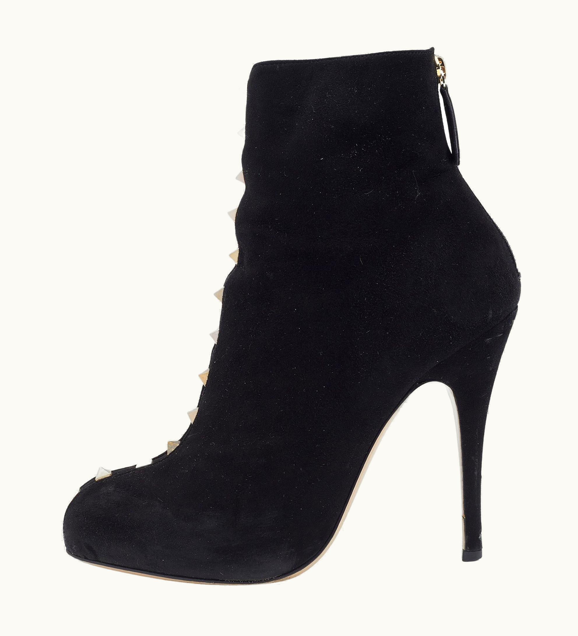 Valentino Valentino Black Suede Rockstud Ankle Length Boots