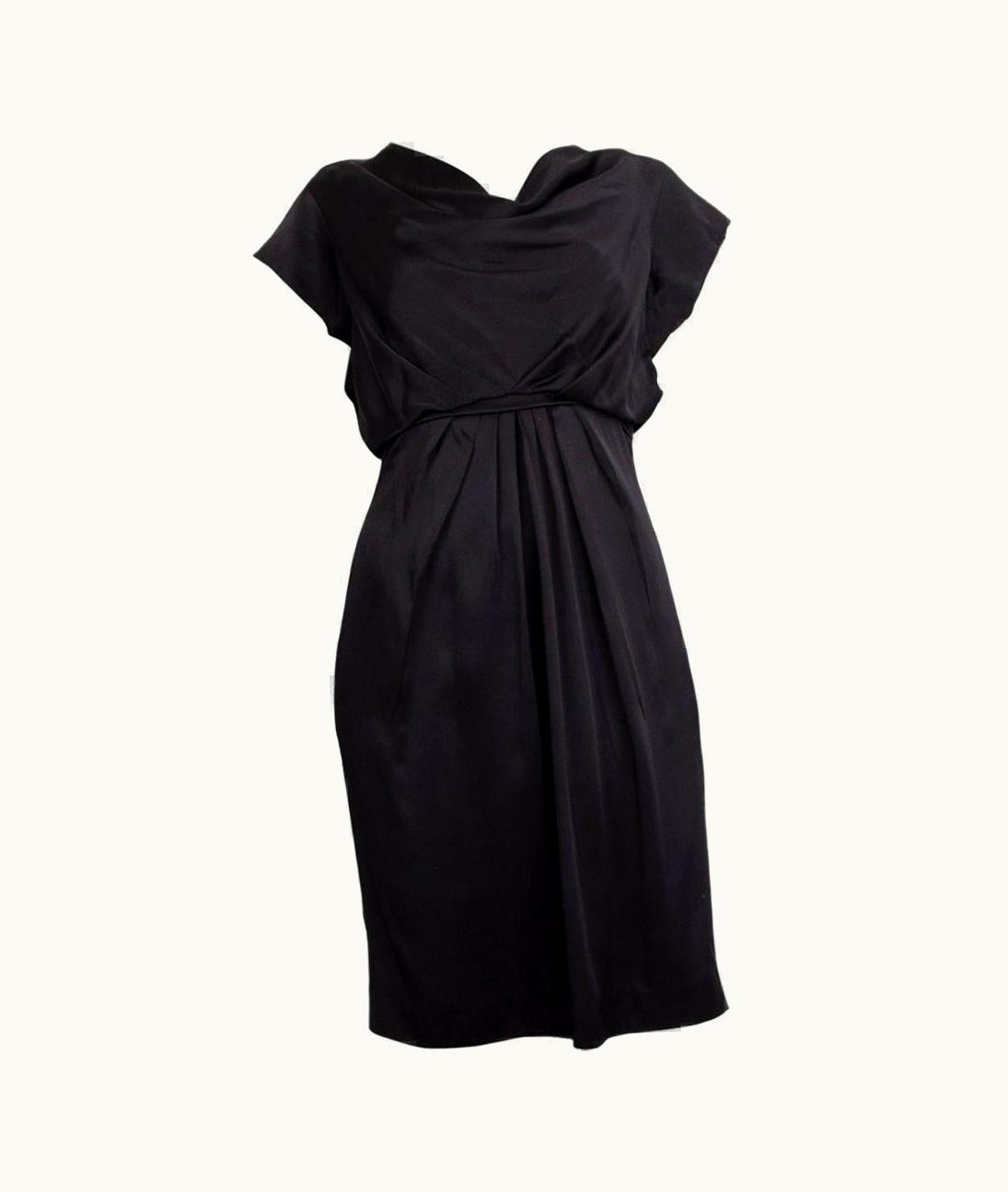 Valentino Valentino Black Satin Cowl Neck Cap Sleeve Dress