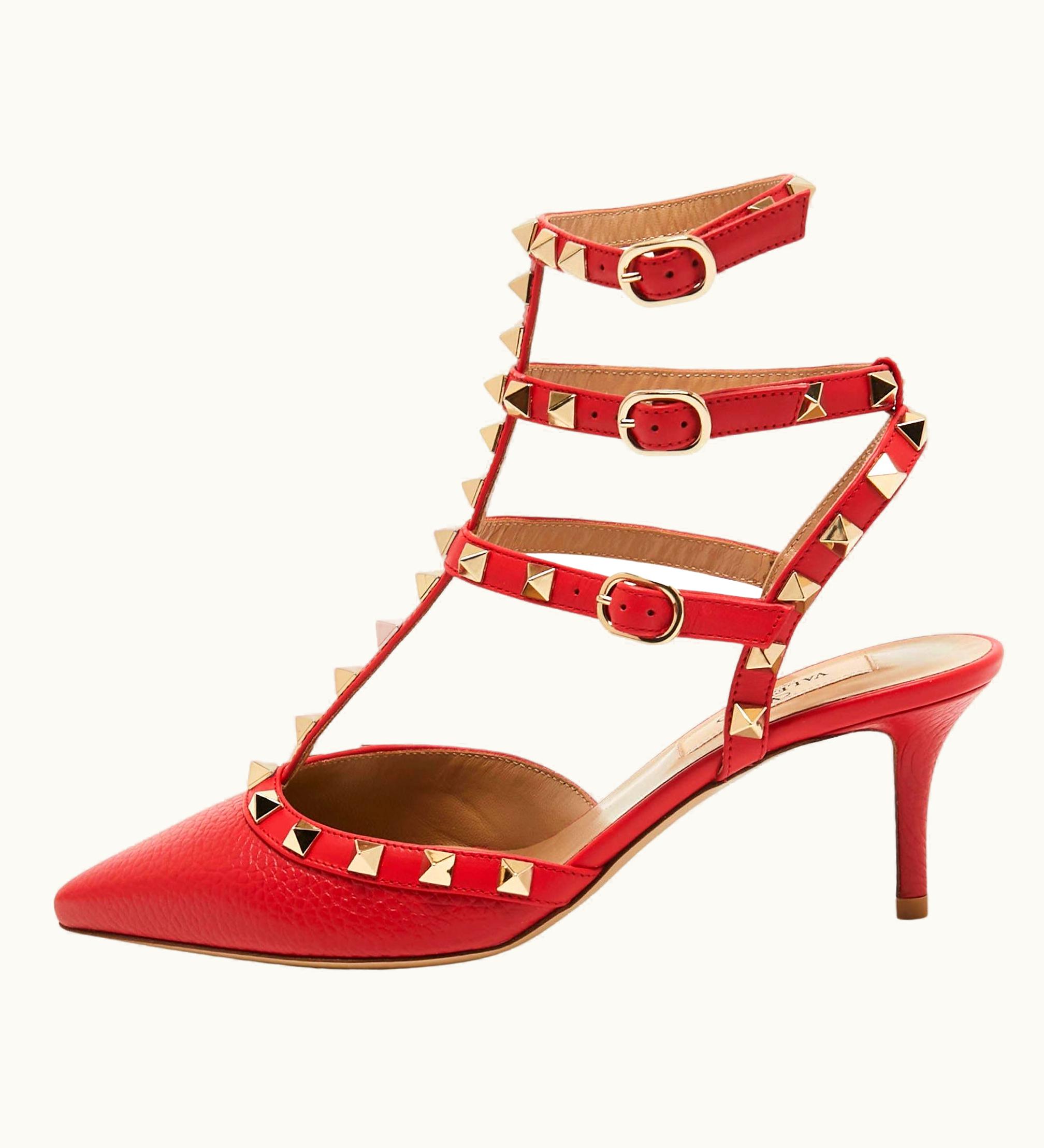 Valentino Valentino Red Leather Rockstud Ankle Strap Pumps UZ0611244