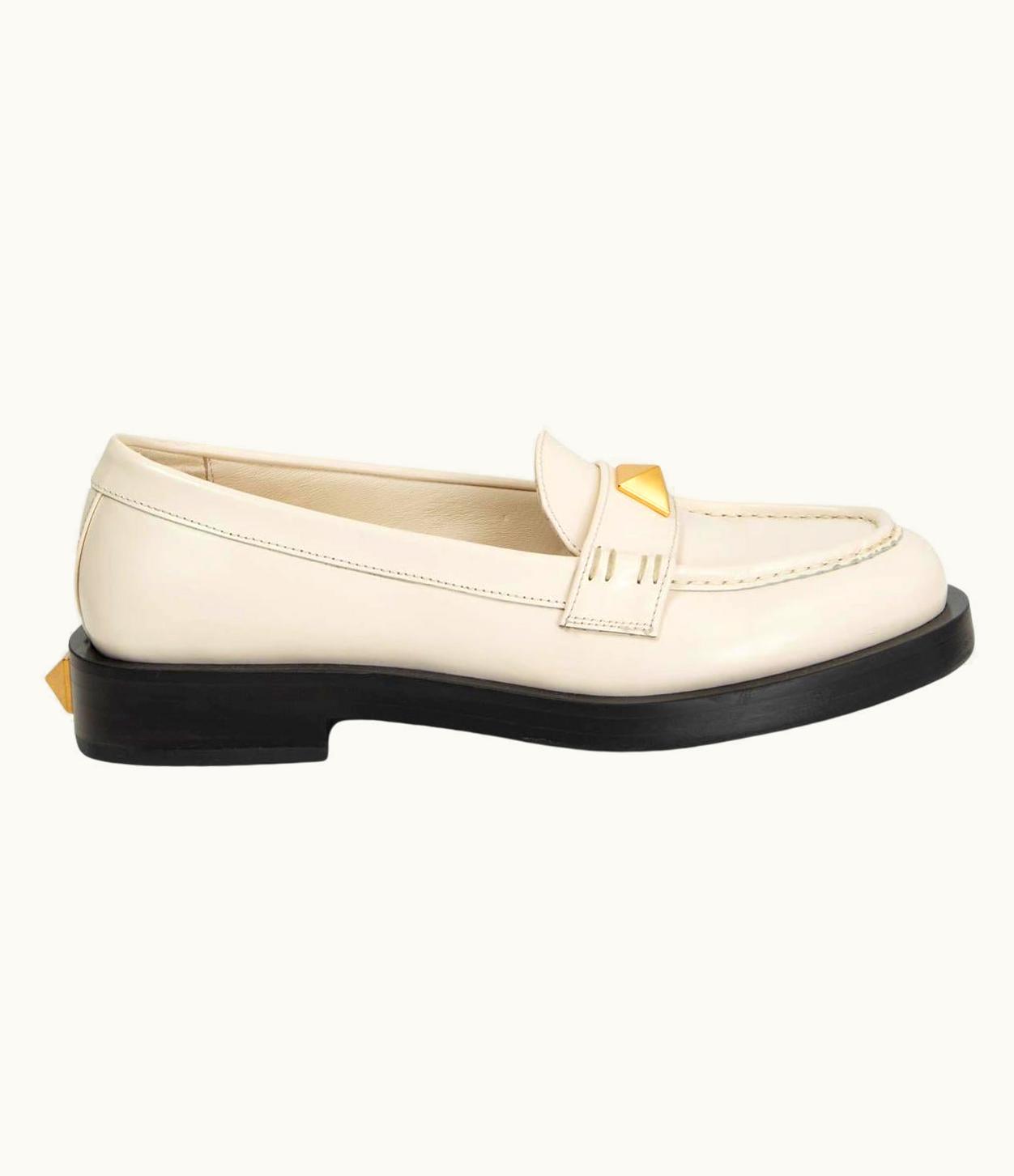 Valentino Valentino Ivory Leather Roman Stud Loafers Flats Shoes